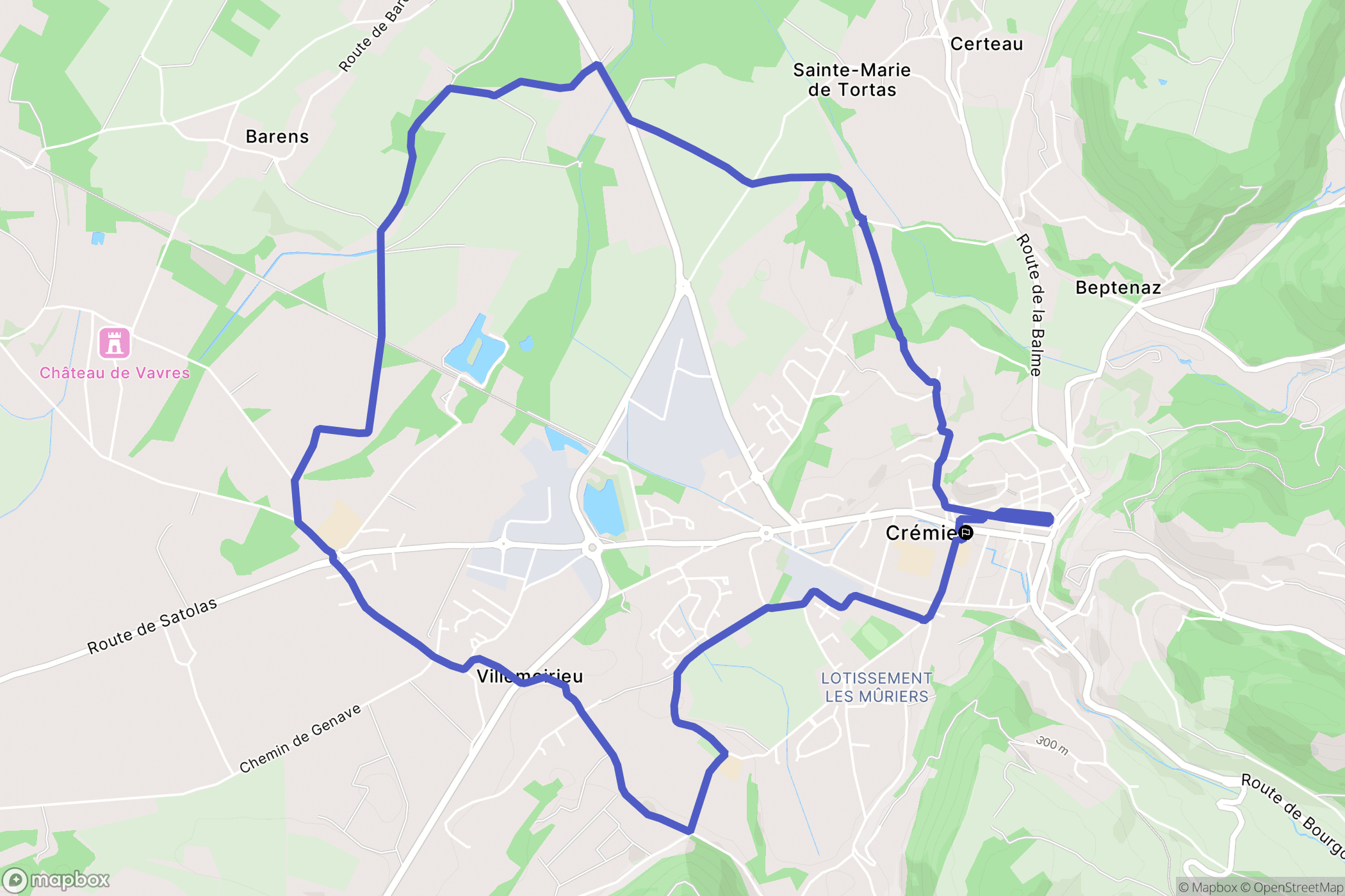 Crémieu : carte du parcours de randonnée - France