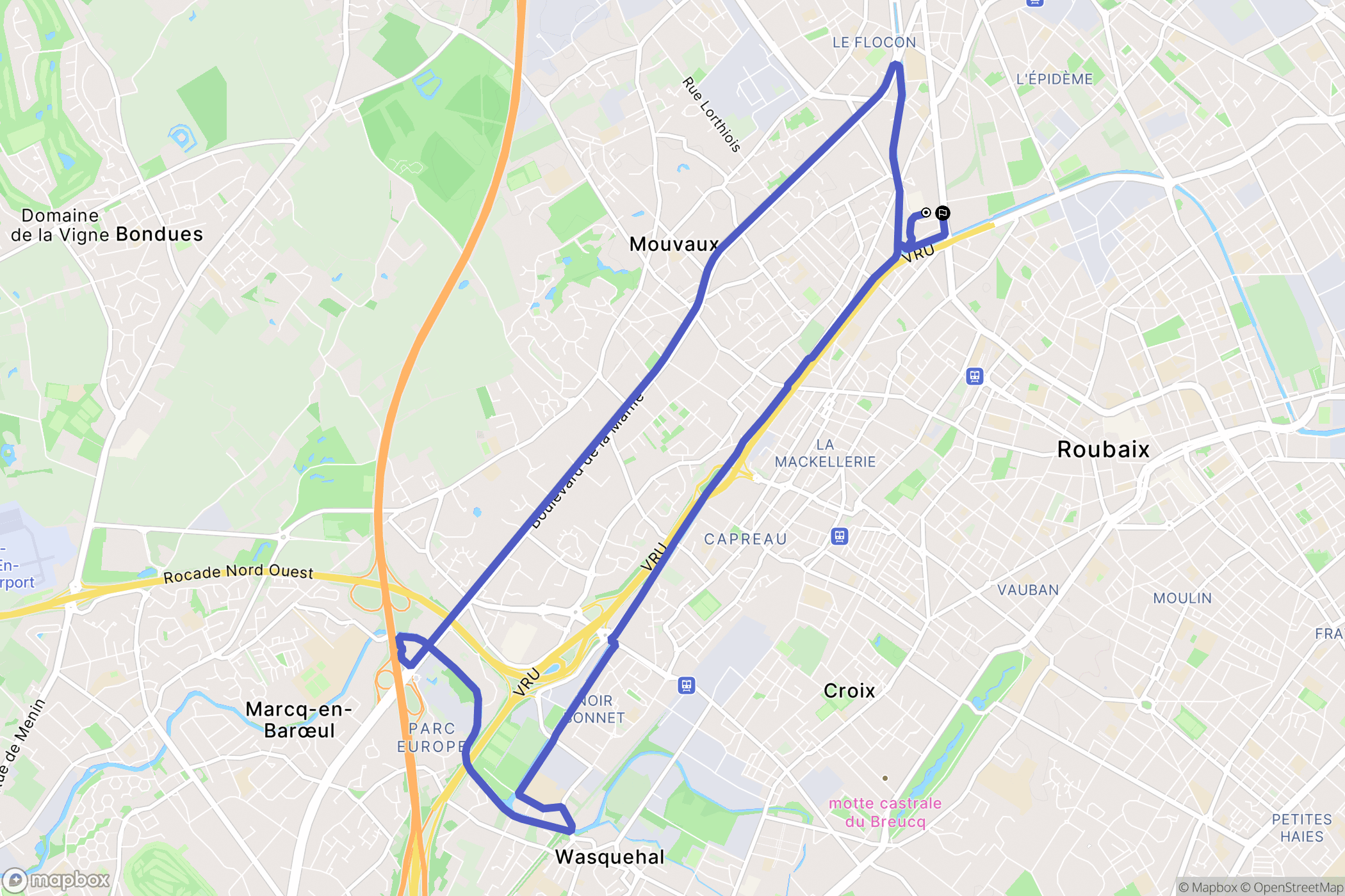 Tourcoing : carte du parcours de randonnée - France
