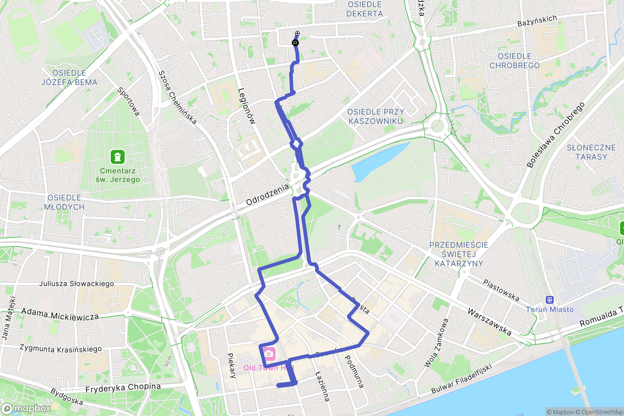 Toruń: mapa trasy - Poland
