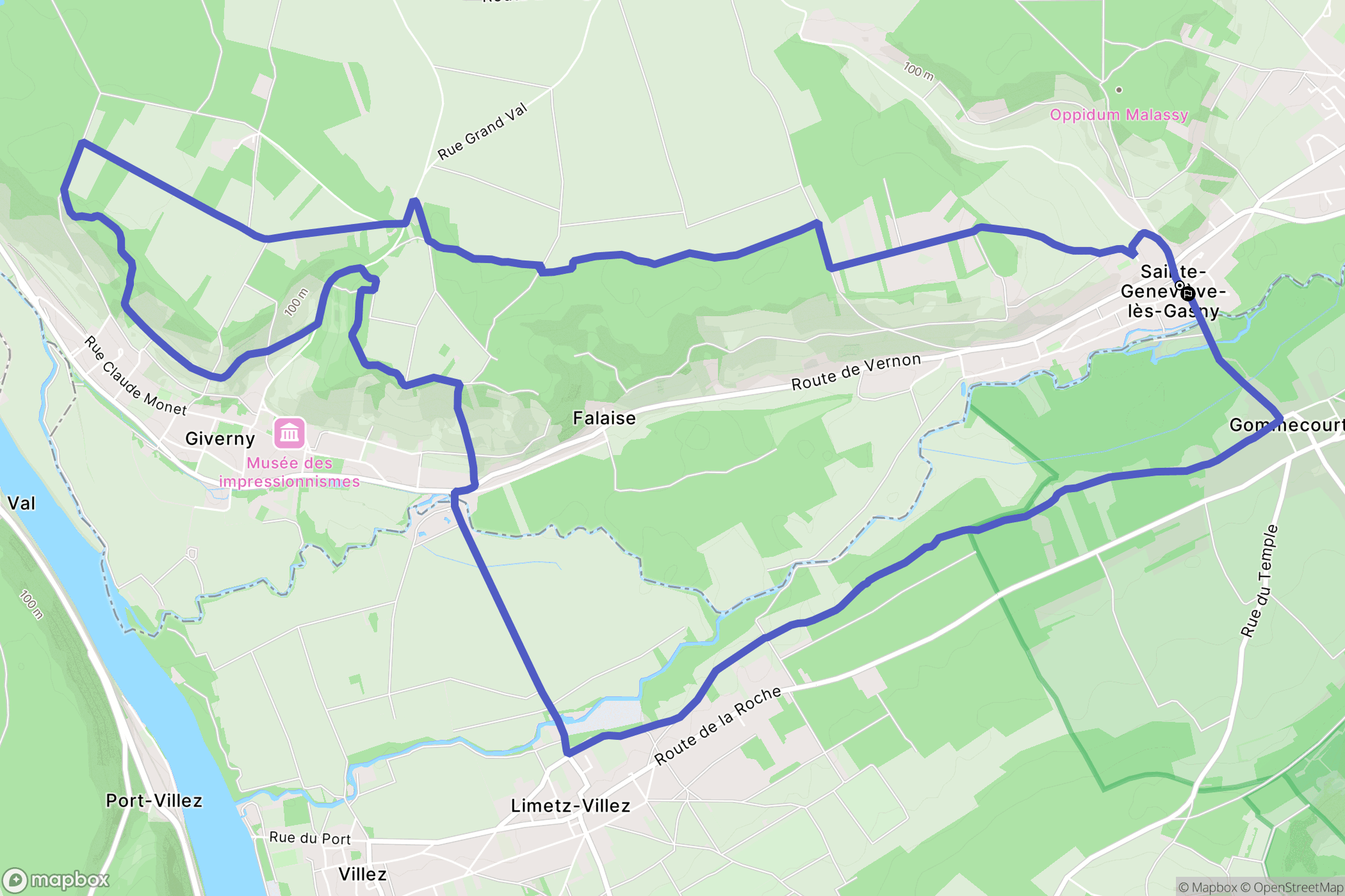 Sainte-Geneviève-lès-Gasny : carte du parcours de randonnée - France