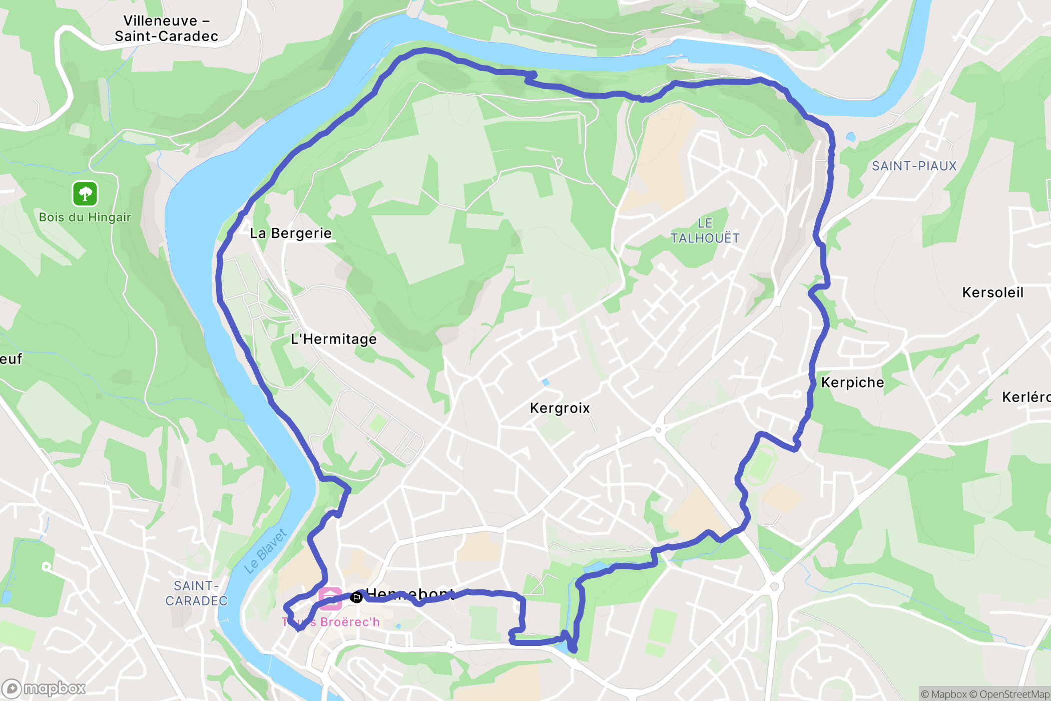 Hennebont : carte du parcours de randonnée - France