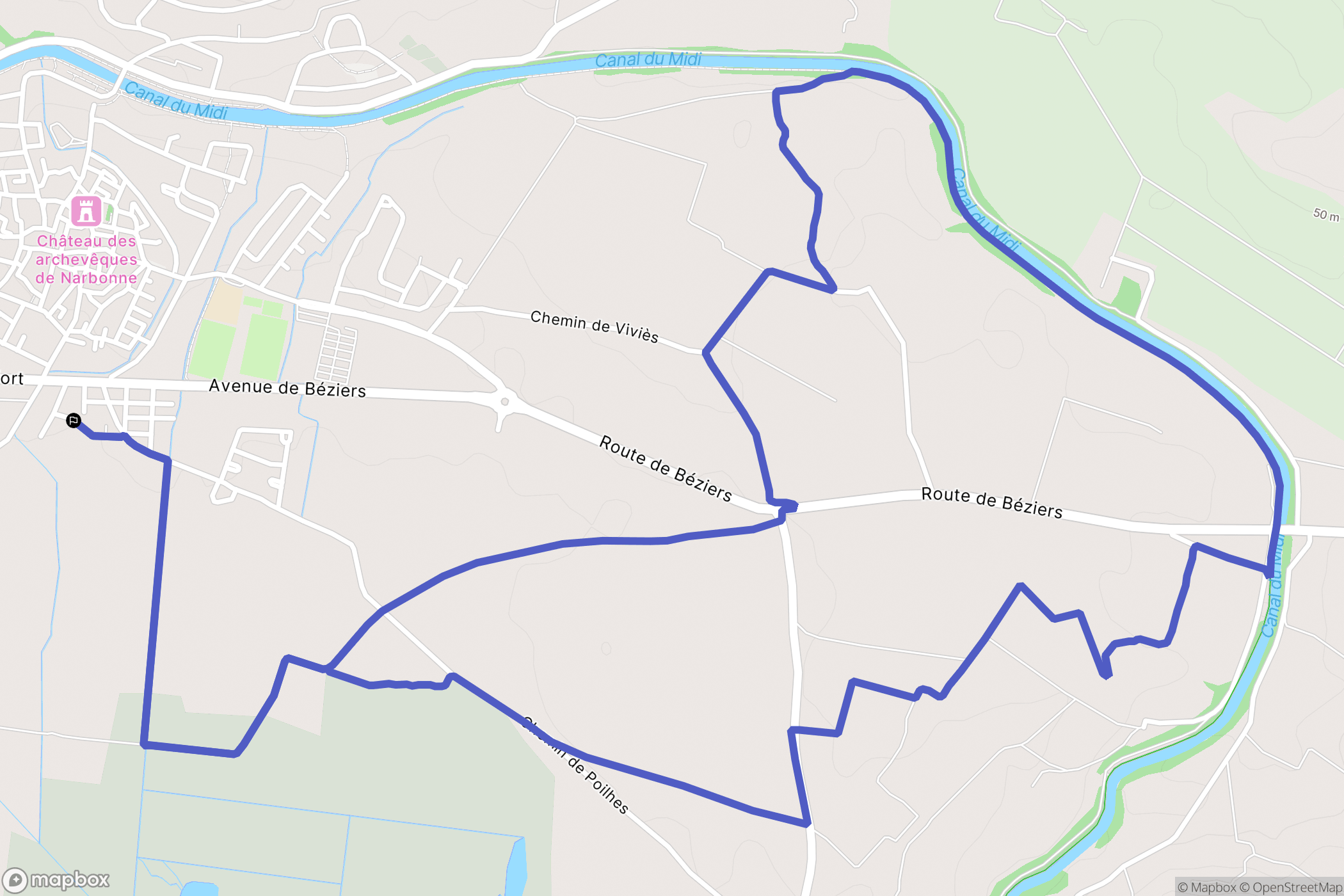 Capestang : carte du parcours de randonnée - France