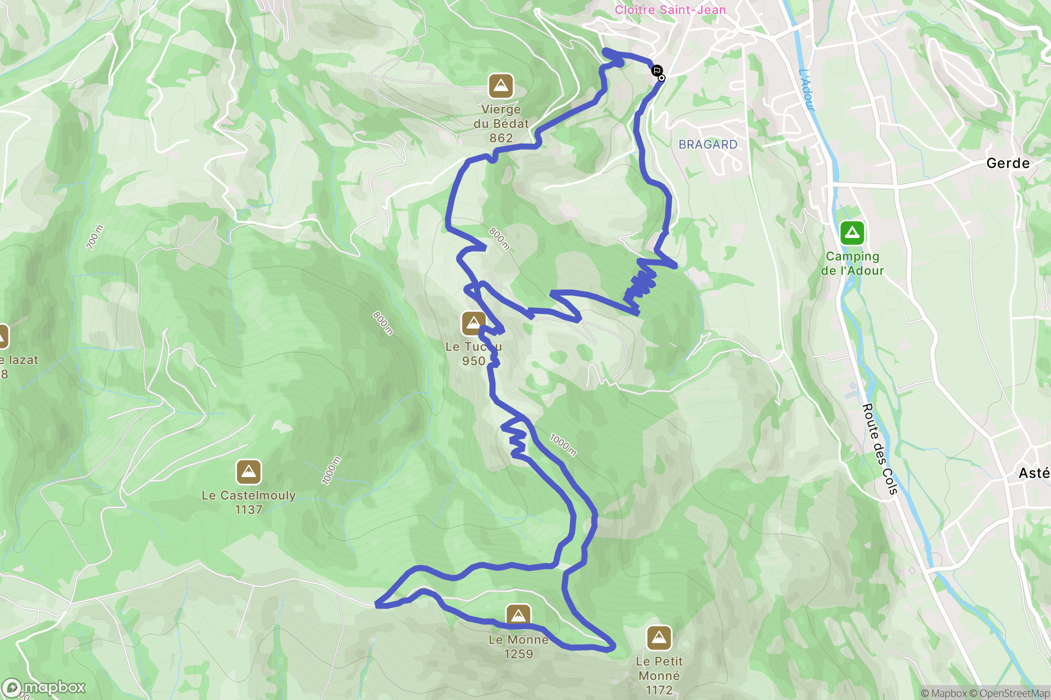 Bagnères-de-Bigorre : carte du parcours de randonnée - France