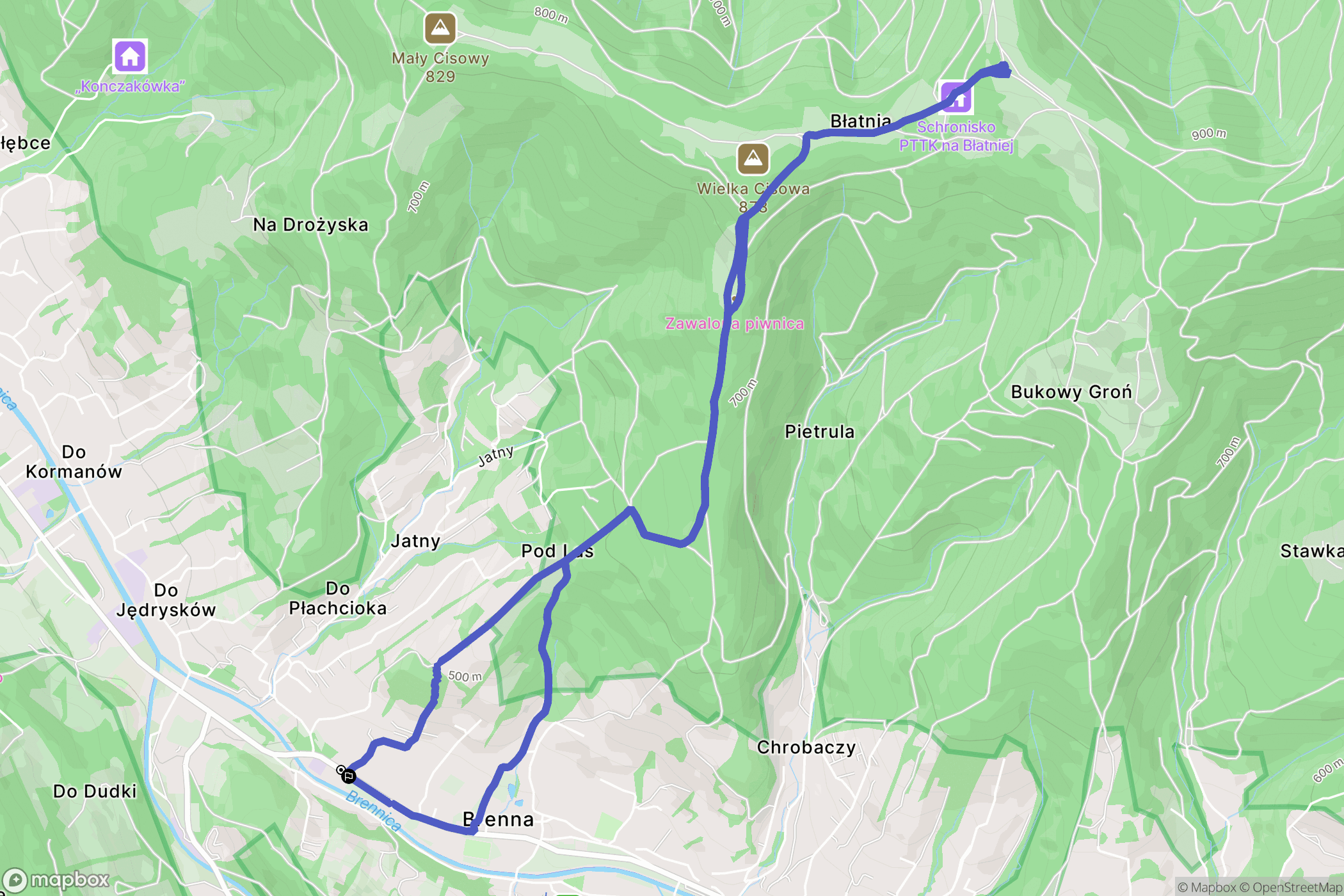 Brenna: mapa trasy - Poland