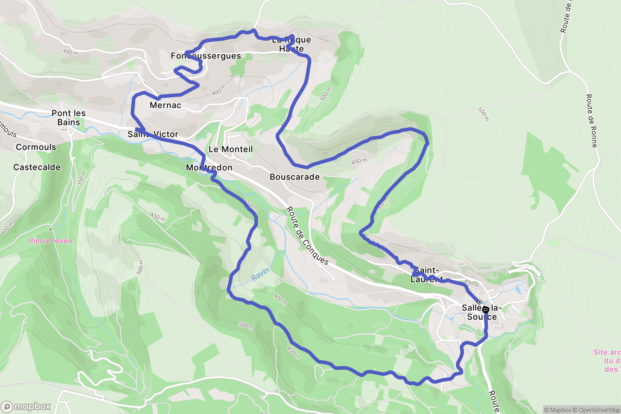 Salles-la-Source : carte du parcours de randonnée - France