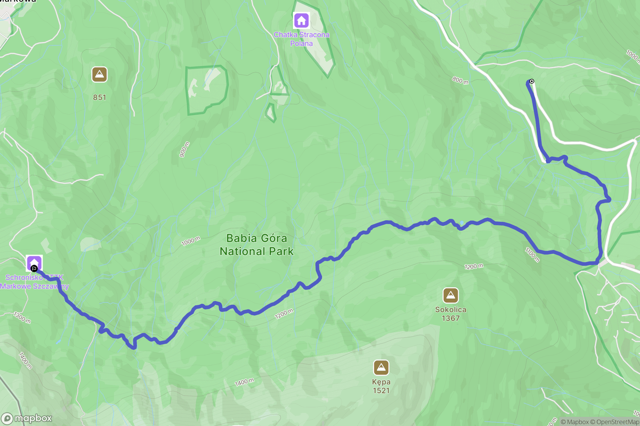 Zawoja: mapa trasy - Poland