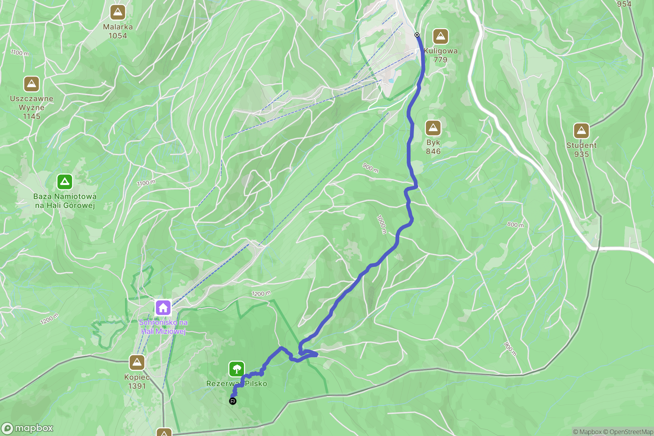 Korbielów: mapa trasy - Poland