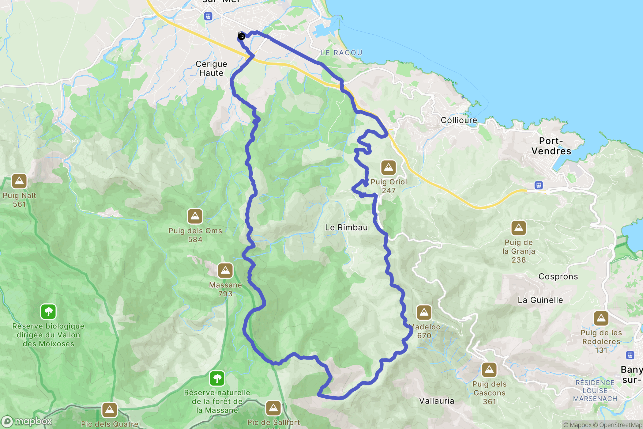 Argelès-sur-Mer : carte du parcours de randonnée - France
