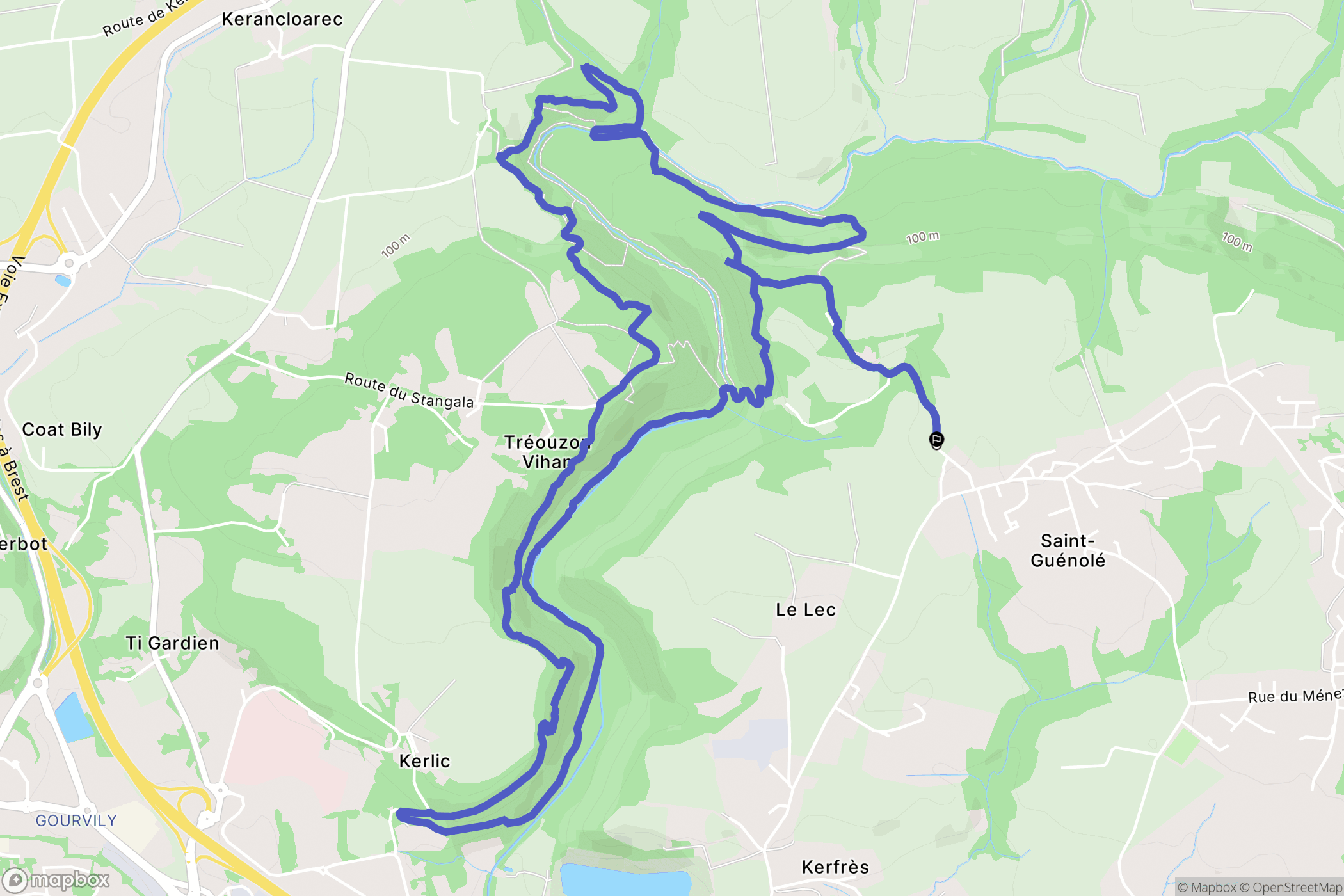Ergué-Gabéric : carte du parcours de randonnée - France
