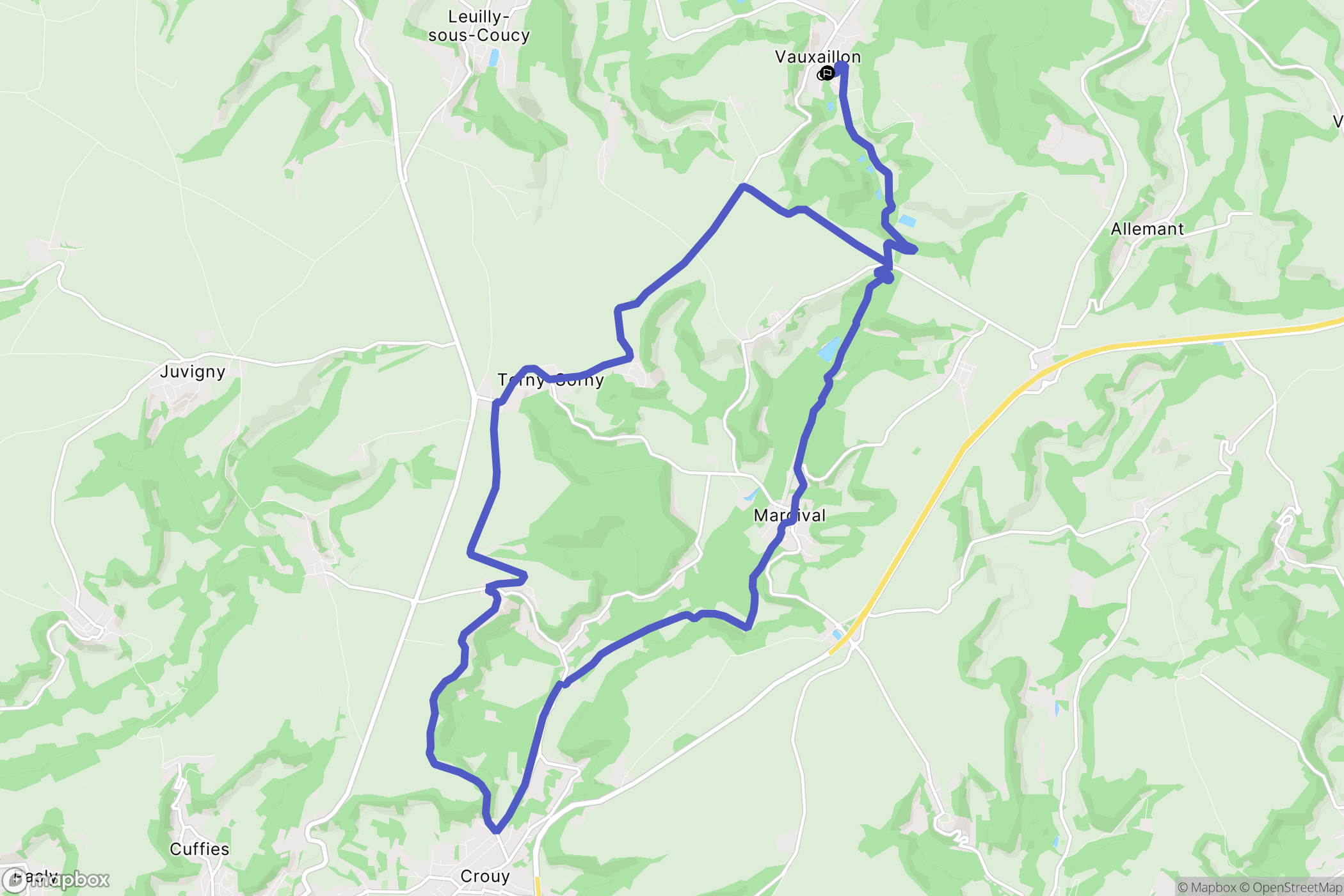 Vauxaillon : carte du parcours de randonnée - France
