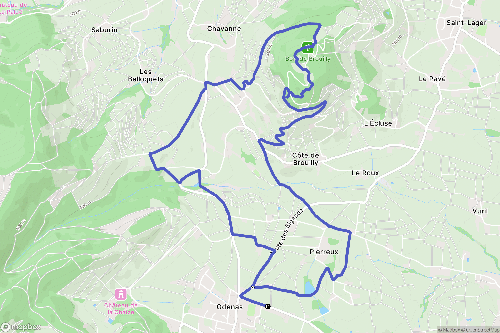 Odenas : carte du parcours de randonnée - France