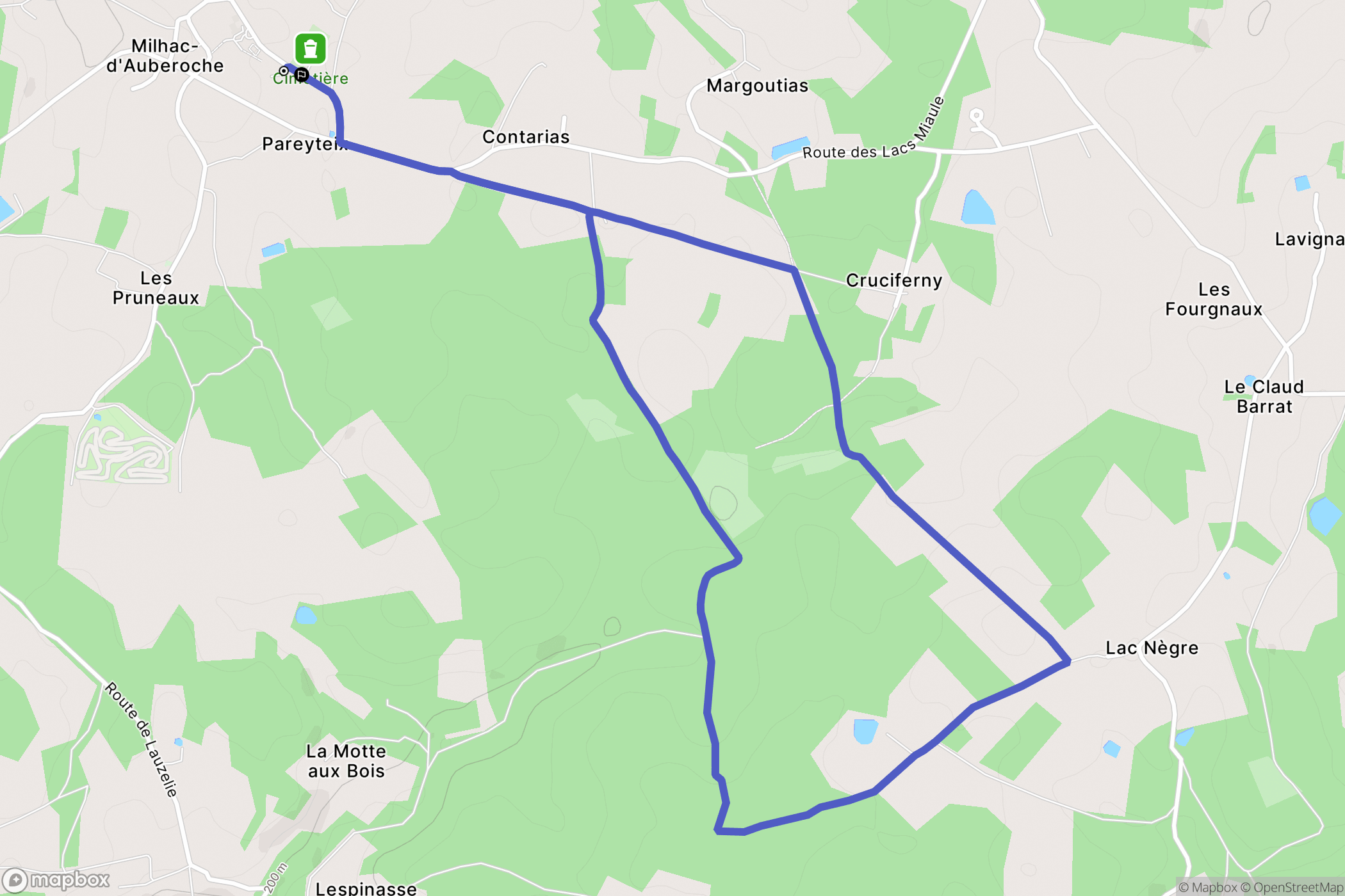 Bassillac et Auberoche : carte du parcours de randonnée - France