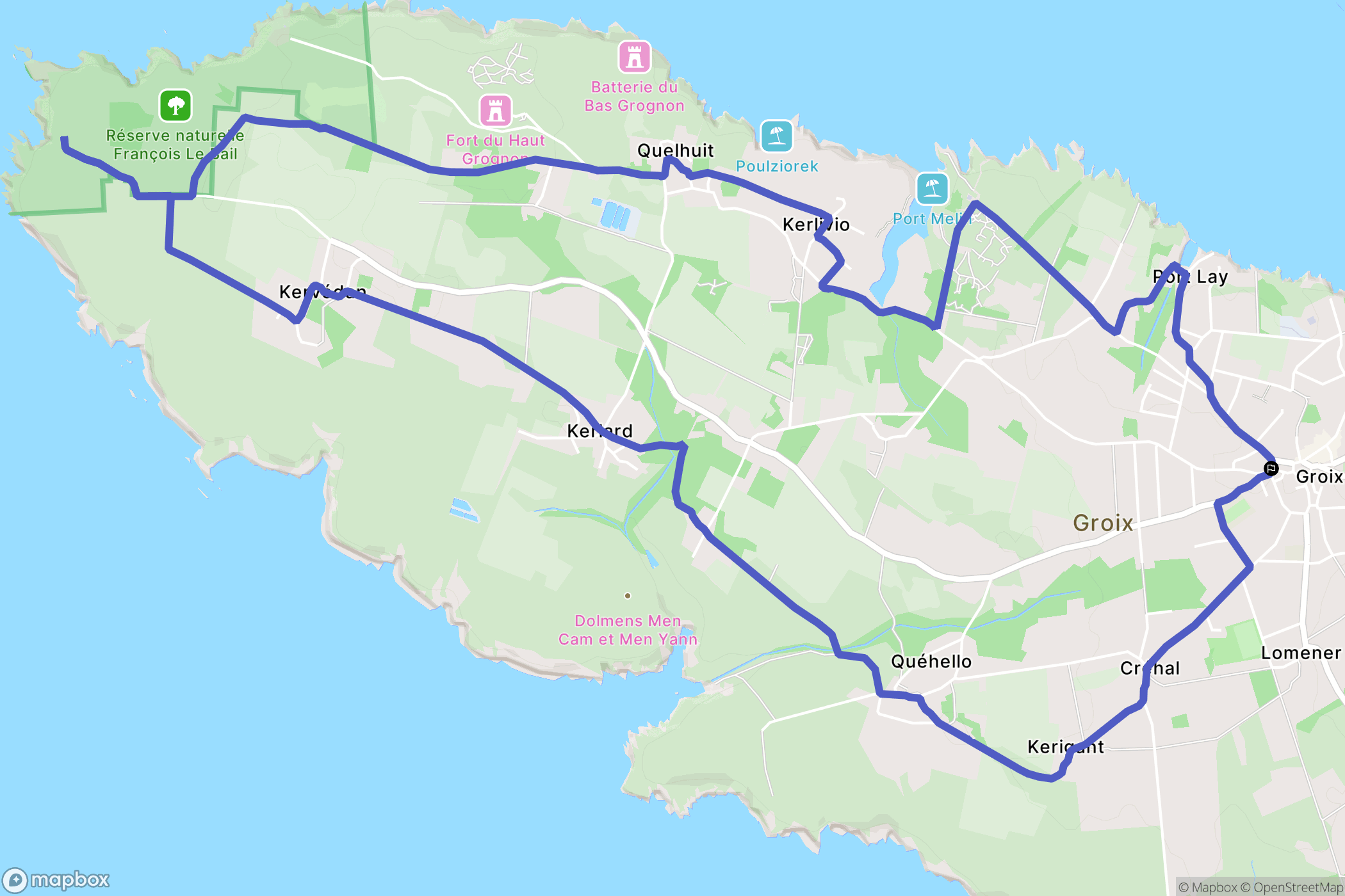 Groix : carte du parcours de randonnée - France
