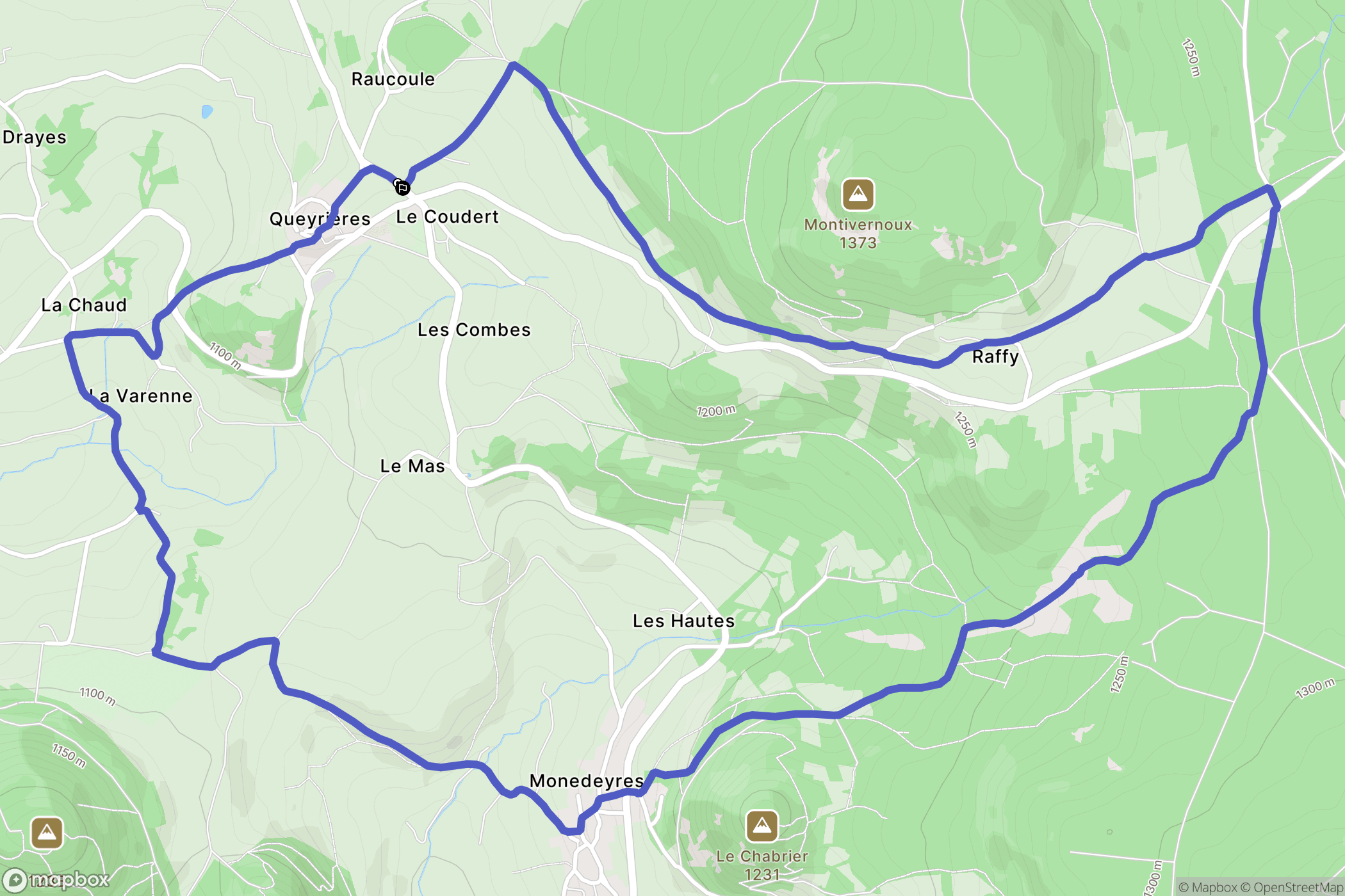 Queyrières : carte du parcours de randonnée - France