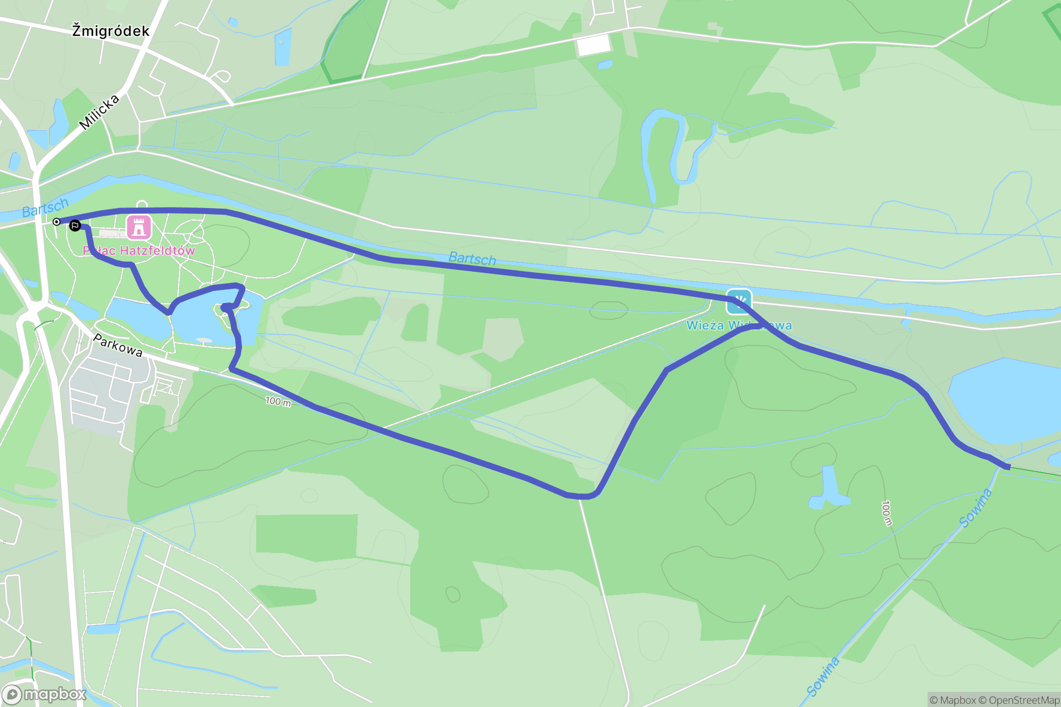 Żmigród: mapa trasy - Poland