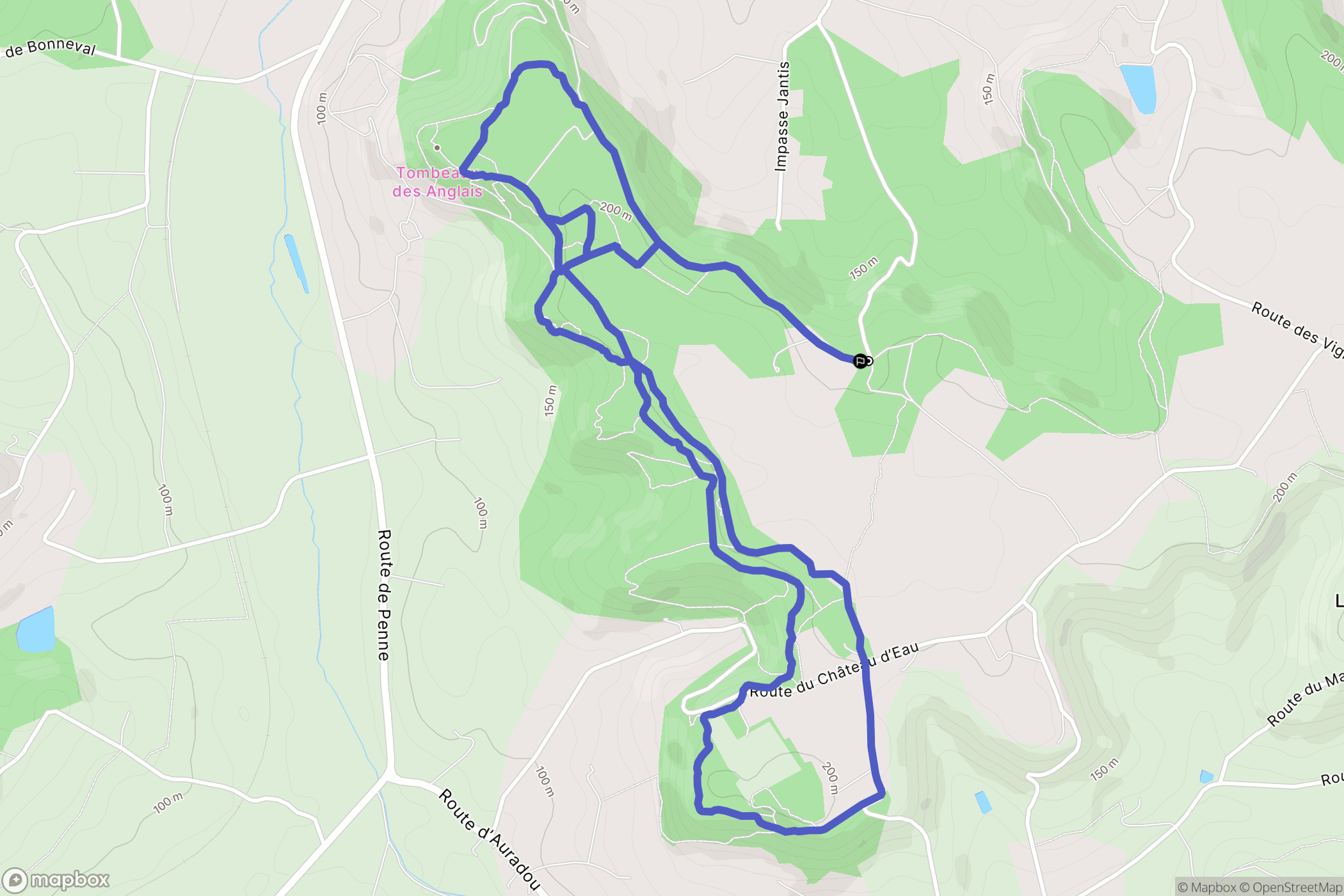 Auradou : carte du parcours de randonnée - France