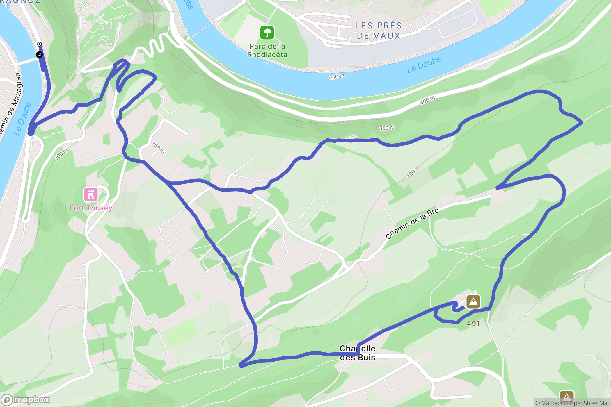Besançon : carte du parcours de randonnée - France