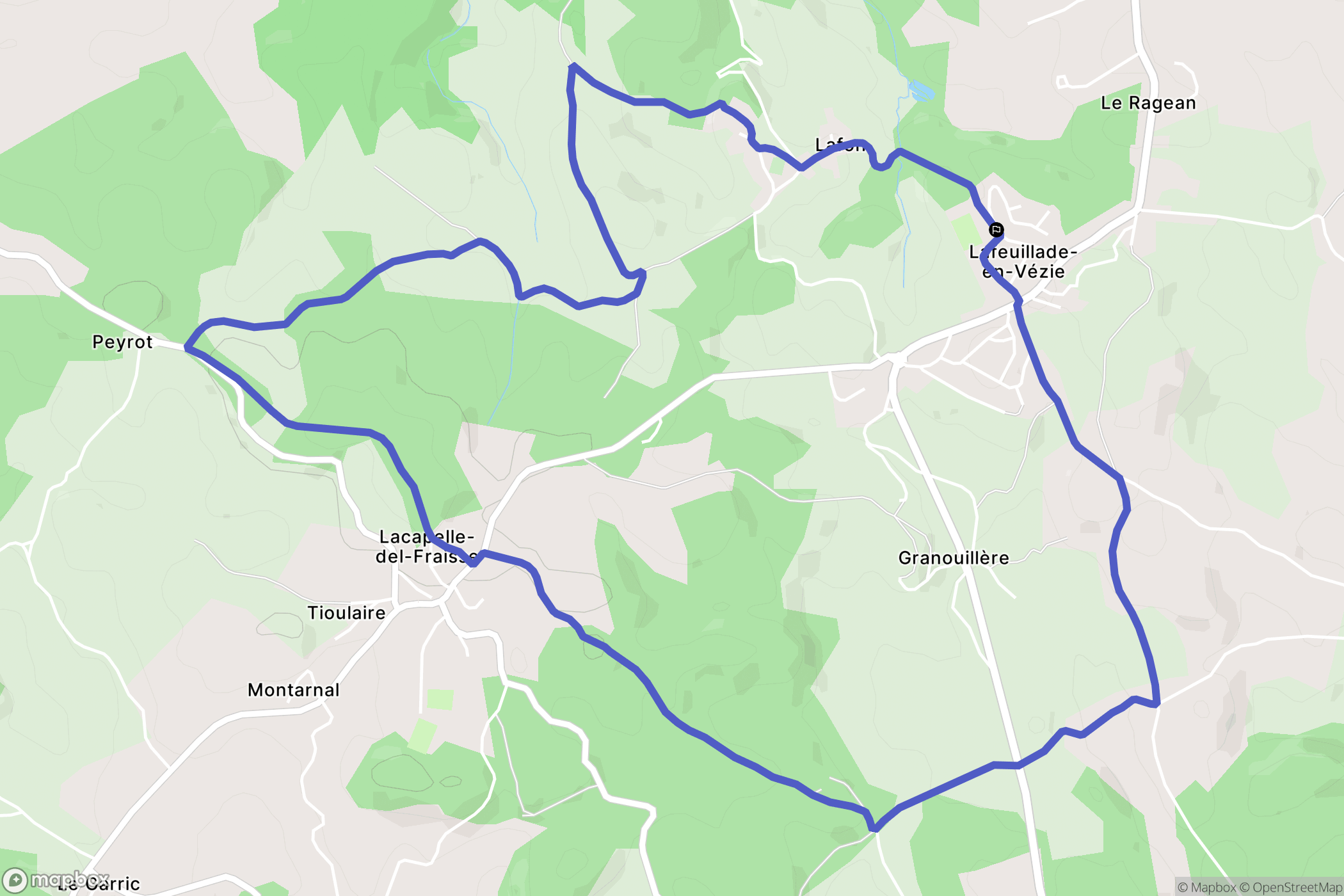 Lafeuillade-en-Vézie : carte du parcours de randonnée - France