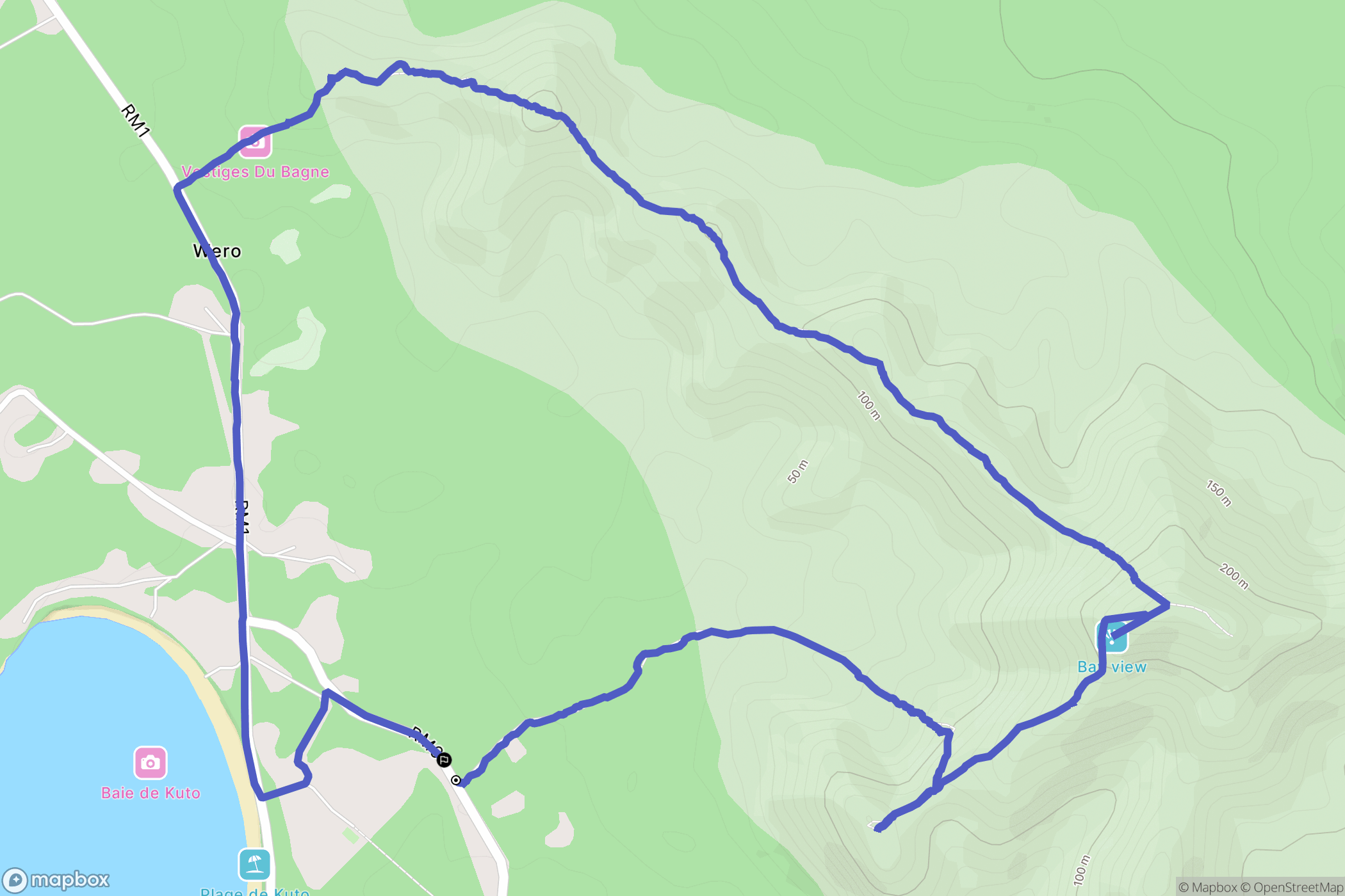 Kuto : carte du parcours de randonnée - France