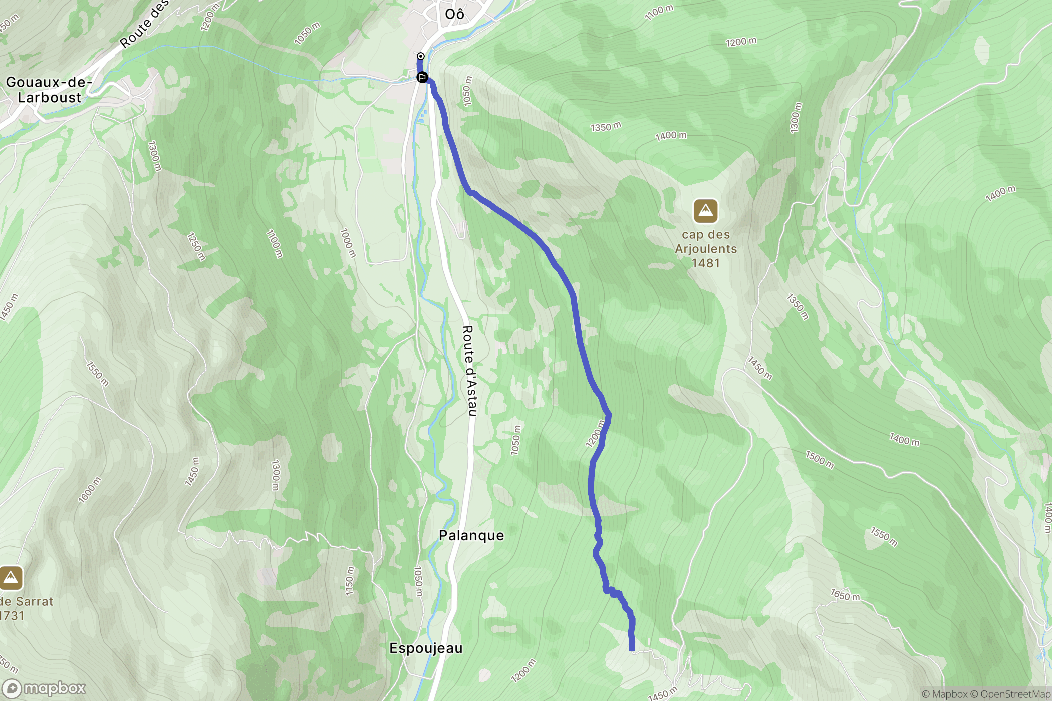 Oô : carte du parcours de randonnée - France