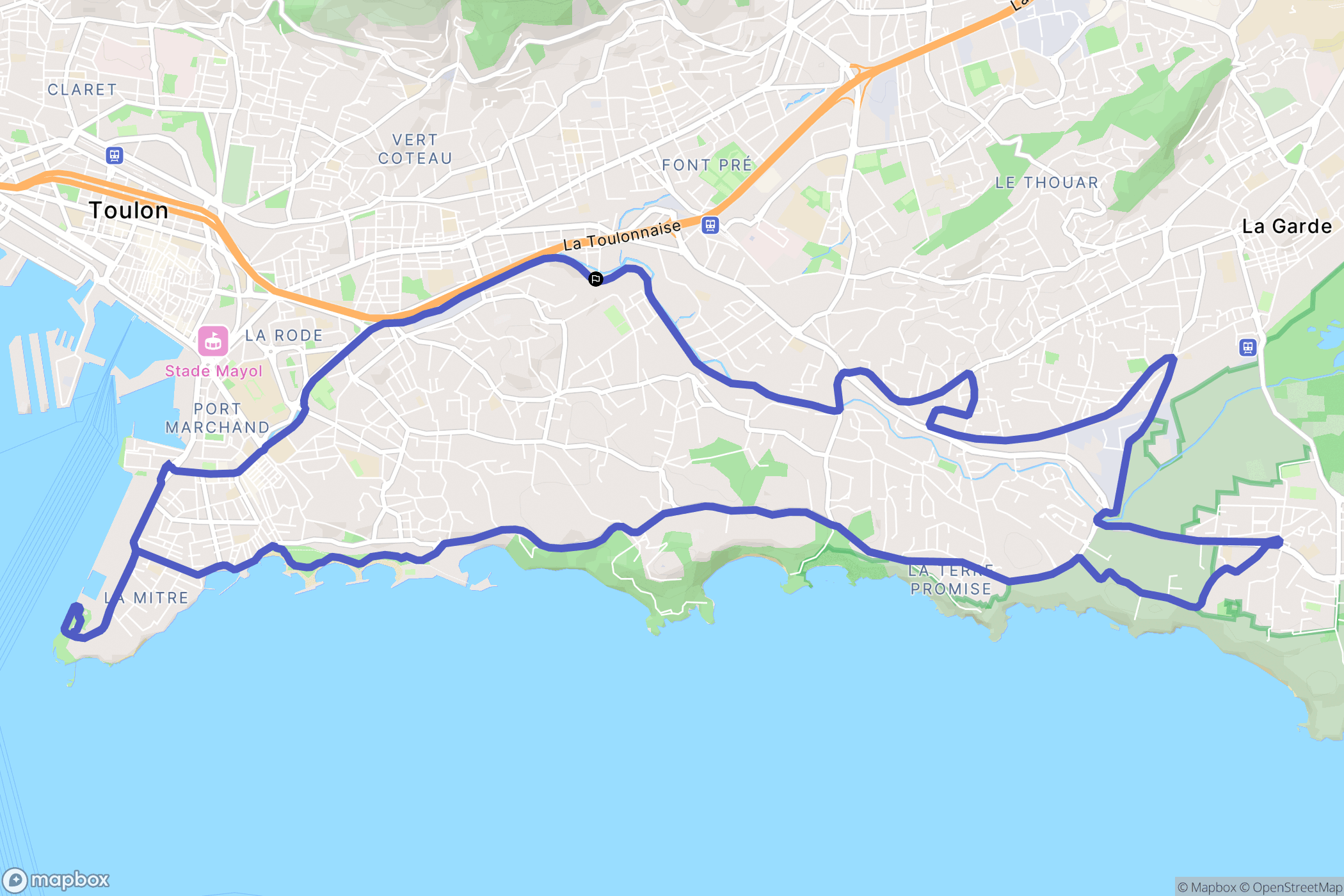 Toulon : carte du parcours de randonnée - France