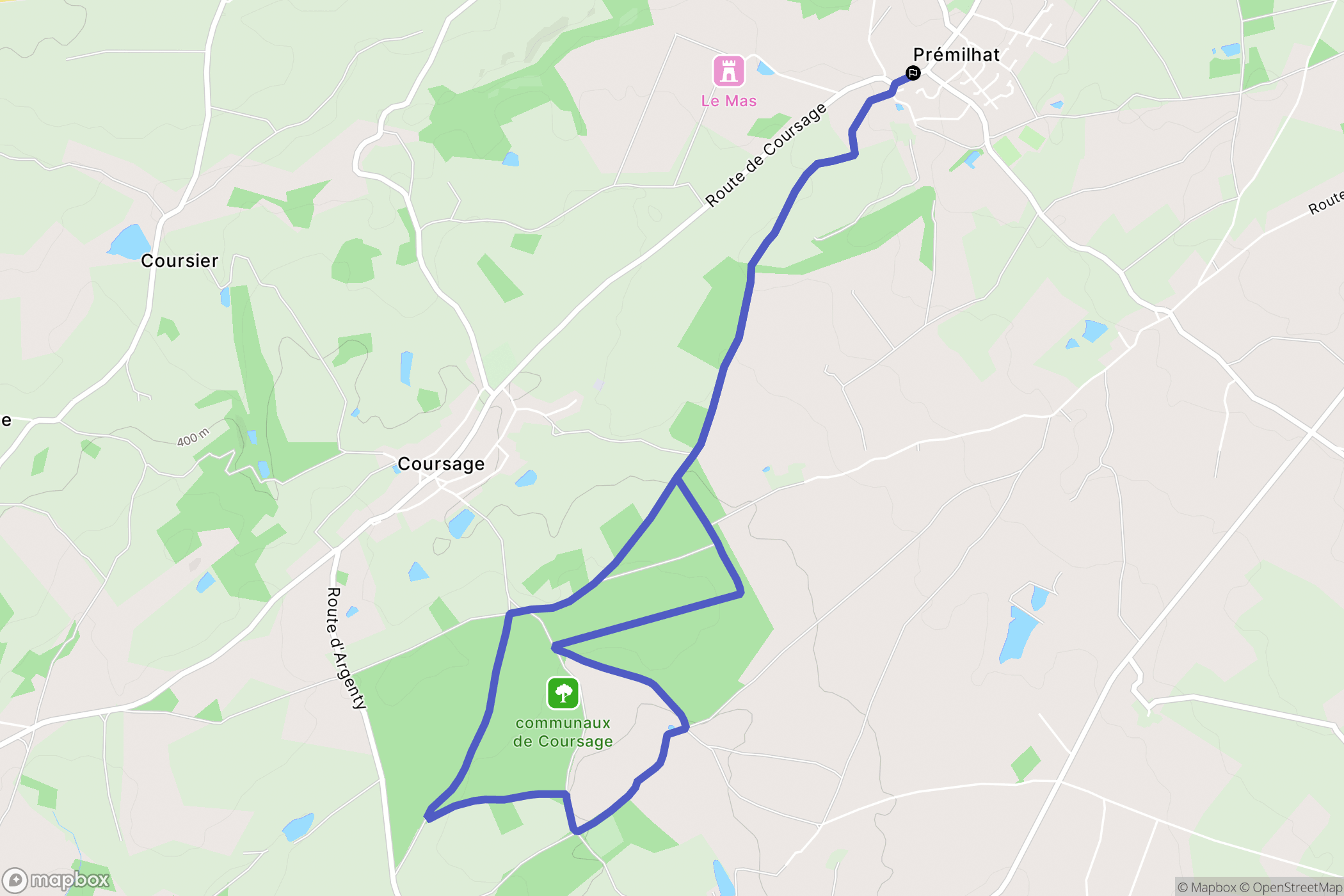 Prémilhat : carte du parcours de randonnée - France