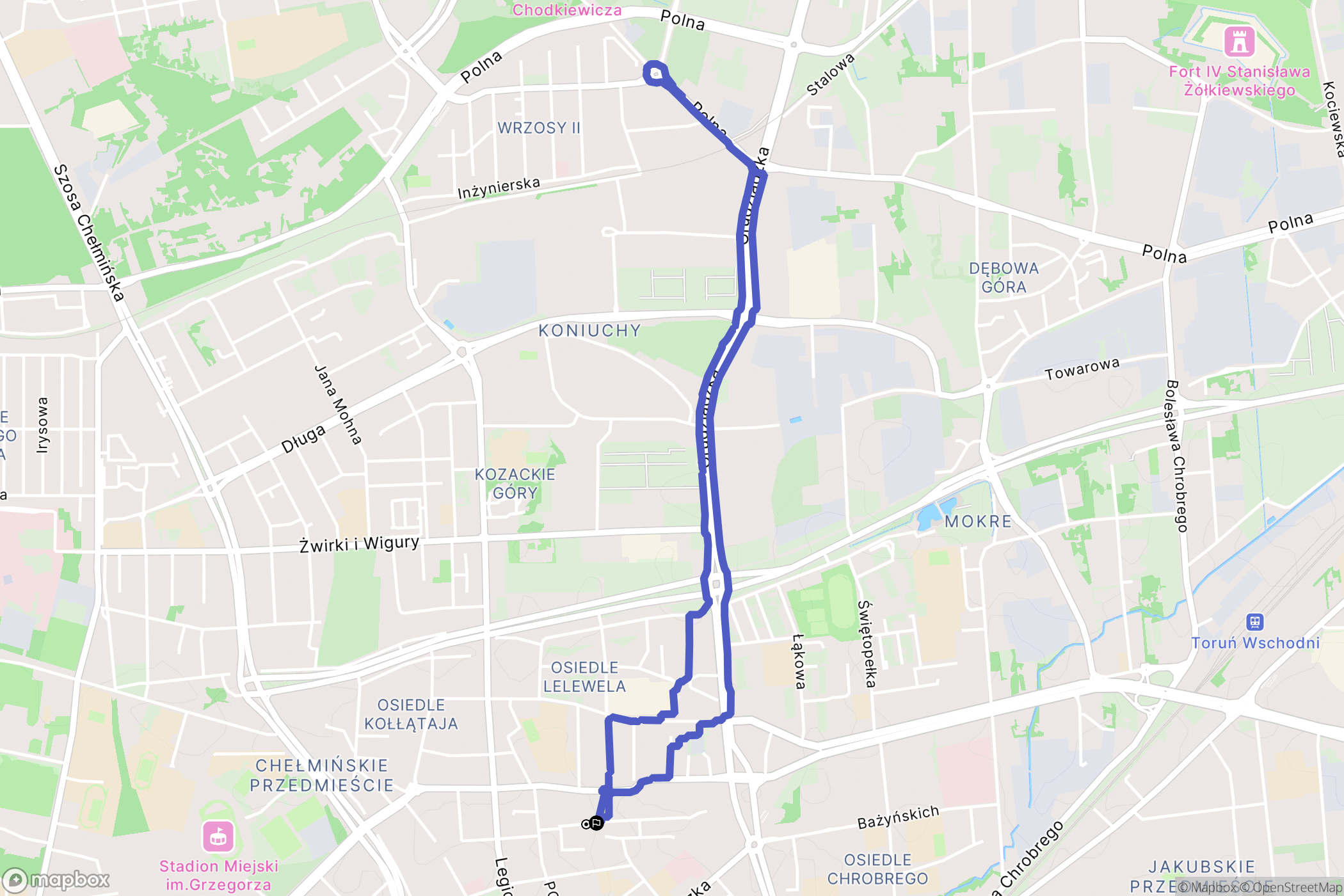 Toruń: mapa trasy - Poland