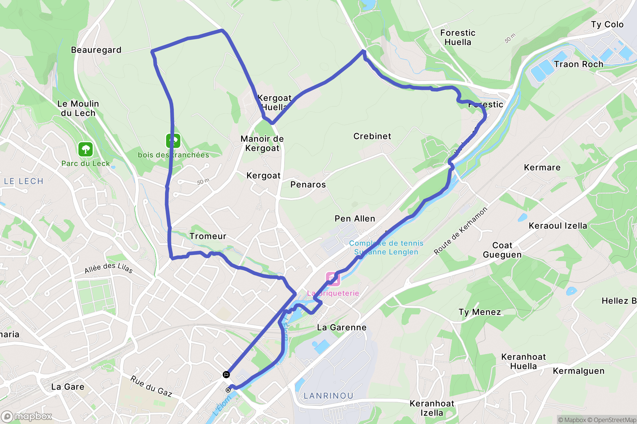 Landerneau : carte du parcours de randonnée - France