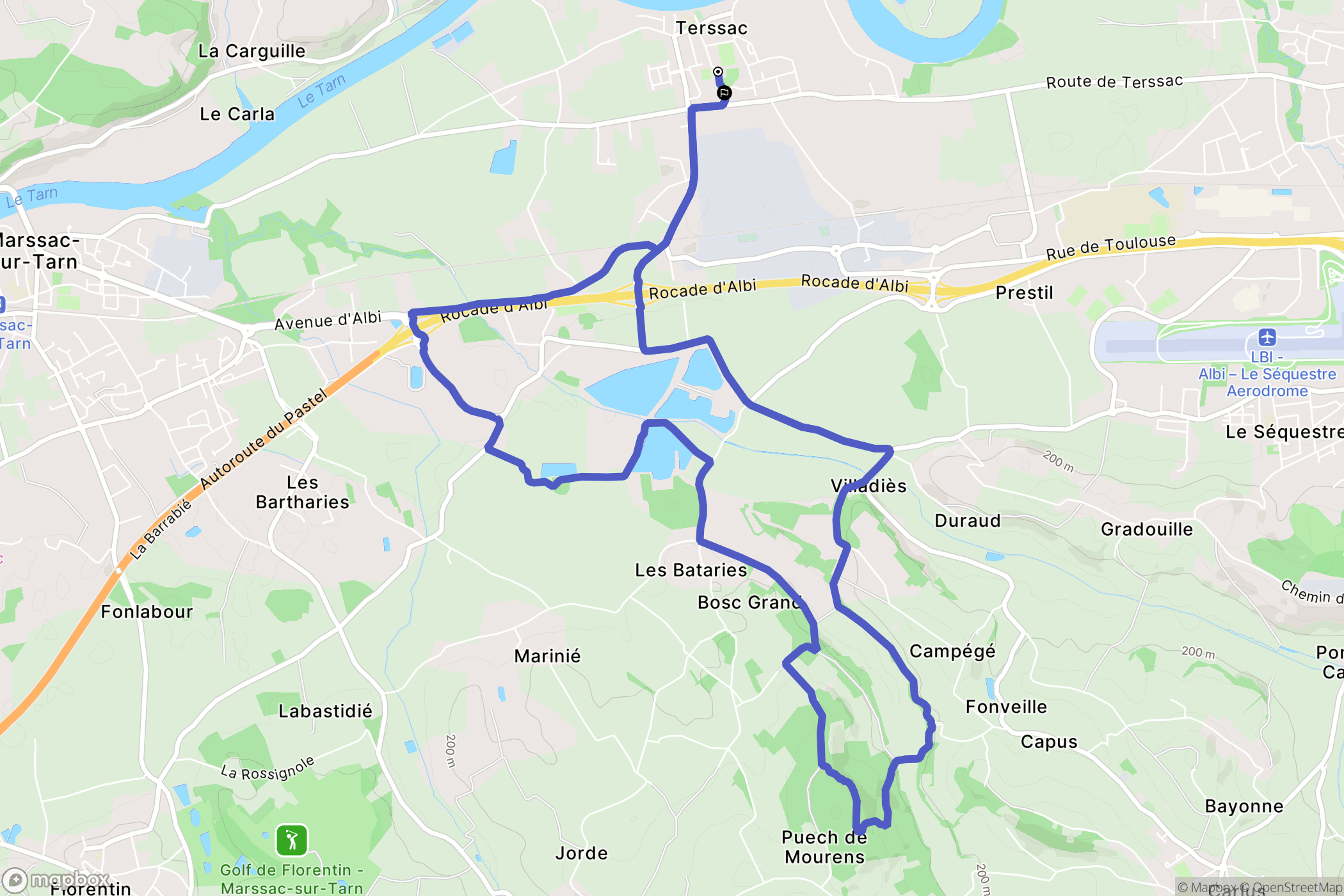 Terssac : carte du parcours de randonnée - France