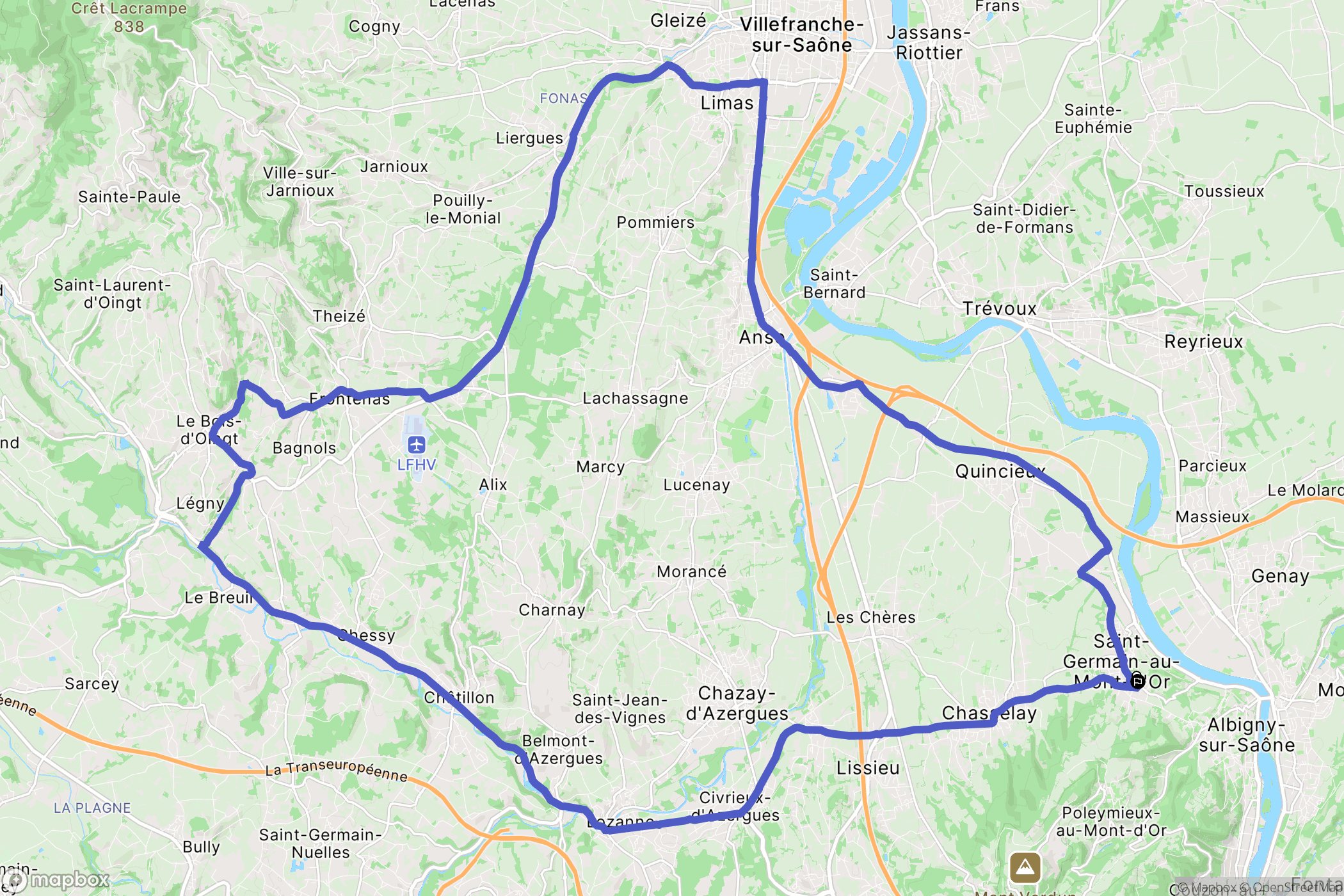 Saint-Germain-au-Mont-d'Or : carte du parcours de randonnée - France