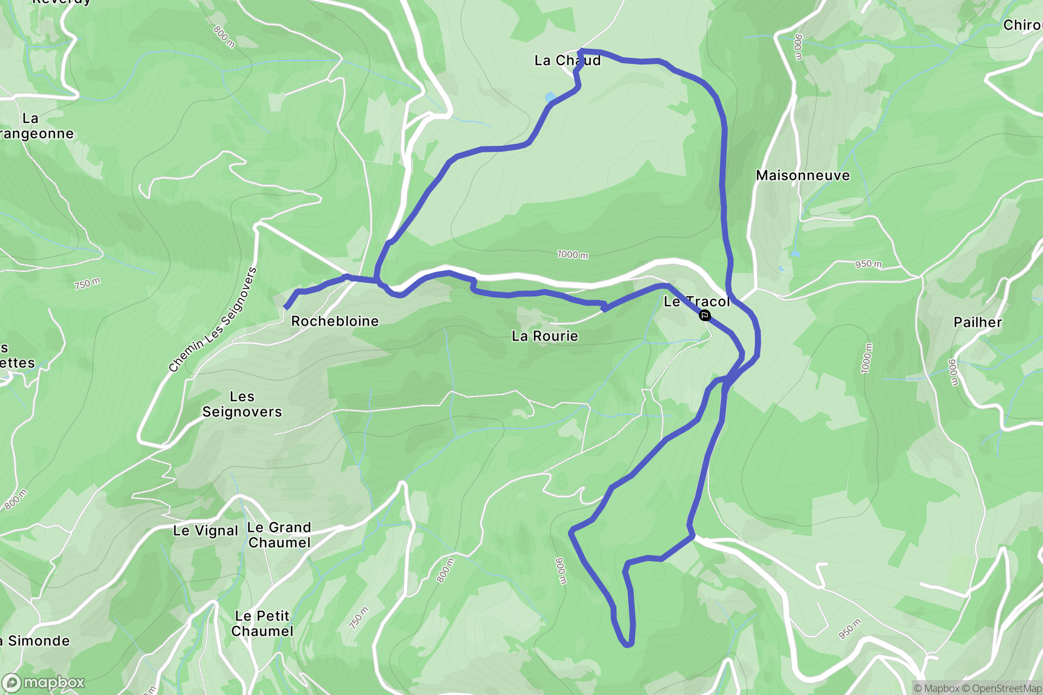 Nozières : carte du parcours de randonnée - France