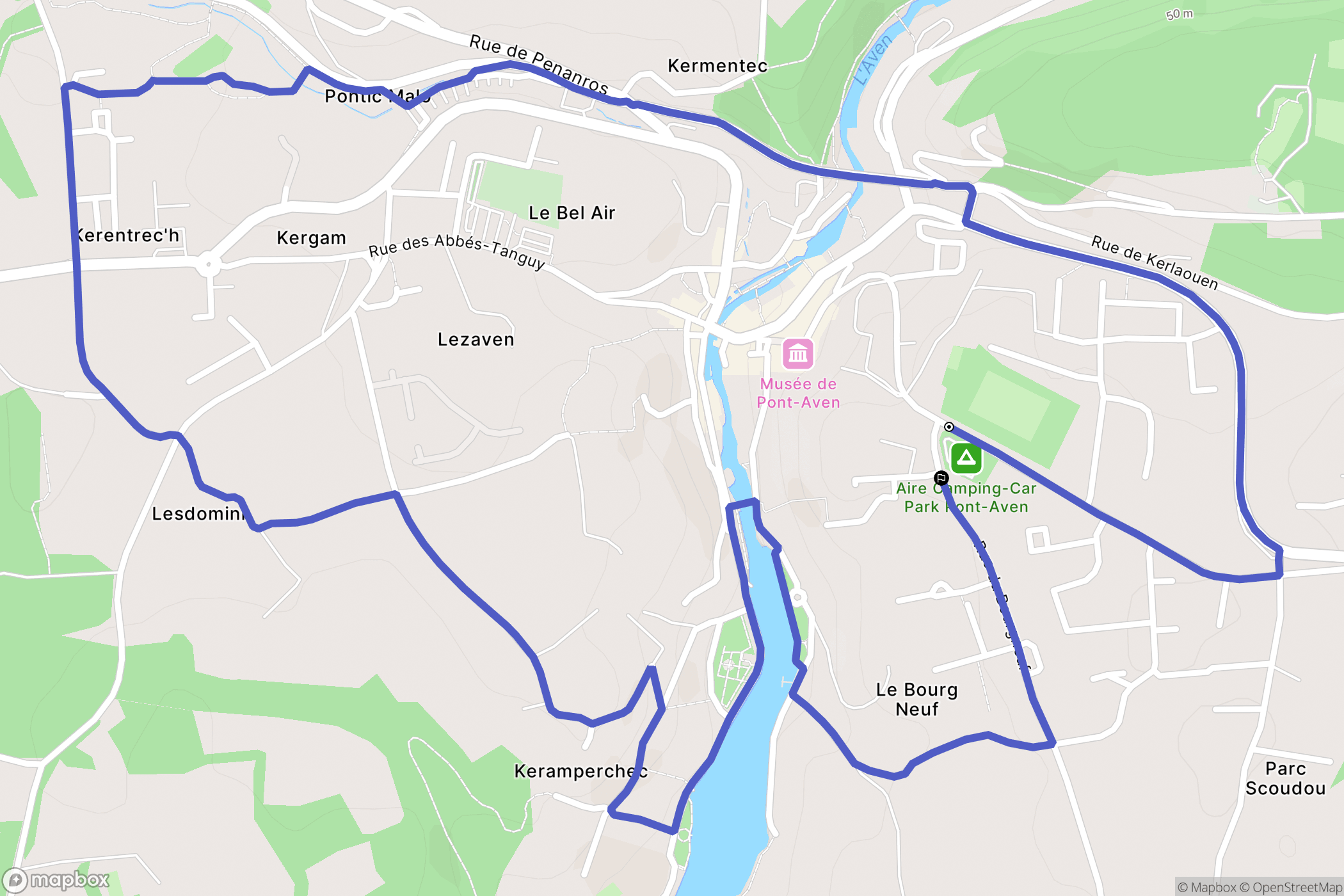 Pont-Aven : carte du parcours de randonnée - France