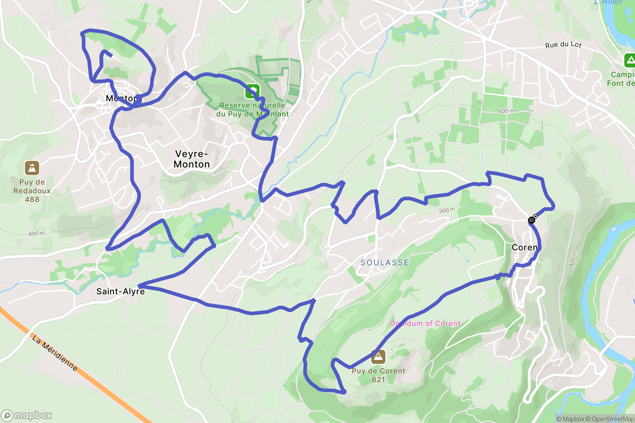 Corent : carte du parcours de randonnée - France