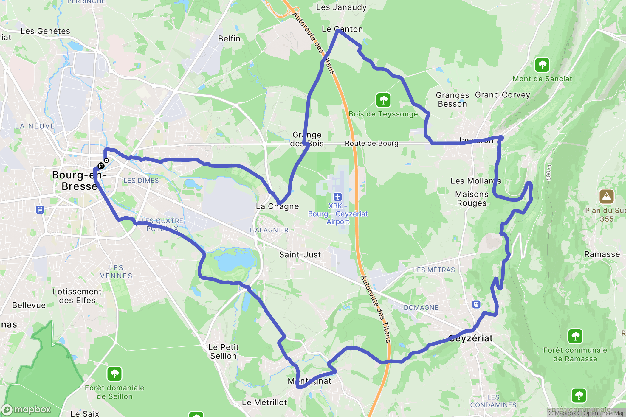 Bourg-en-Bresse : carte du parcours de randonnée - France