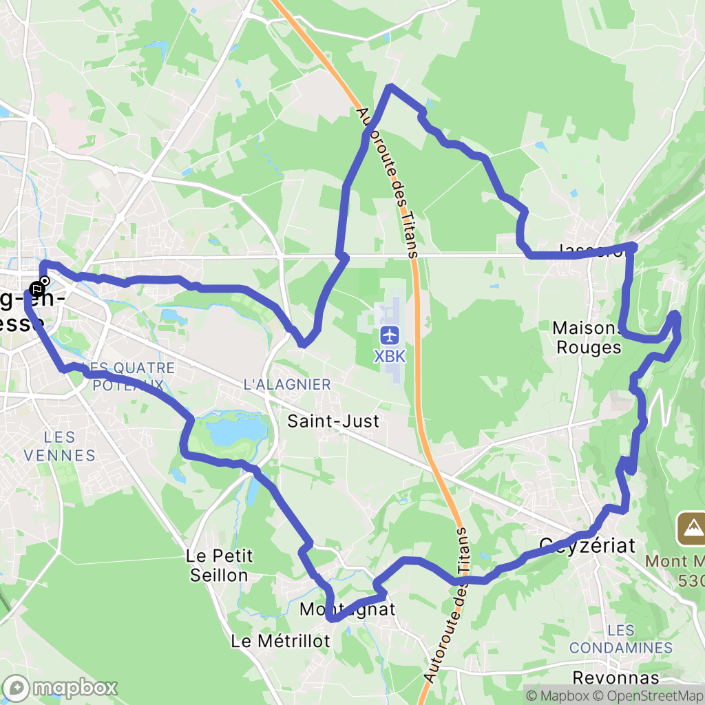 Bourg-en-Bresse : carte du parcours de randonnée - France