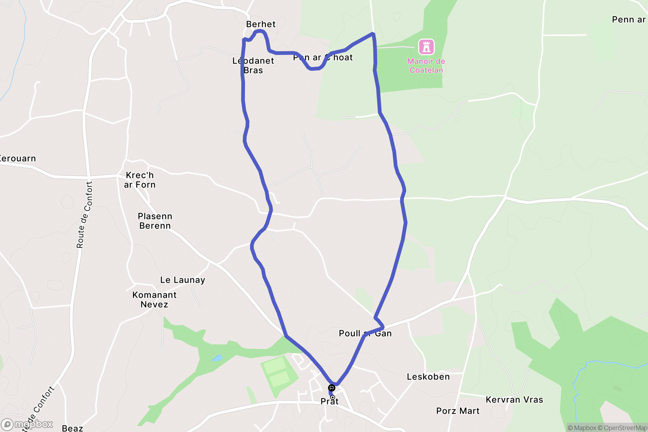 Prat : carte du parcours de randonnée - France