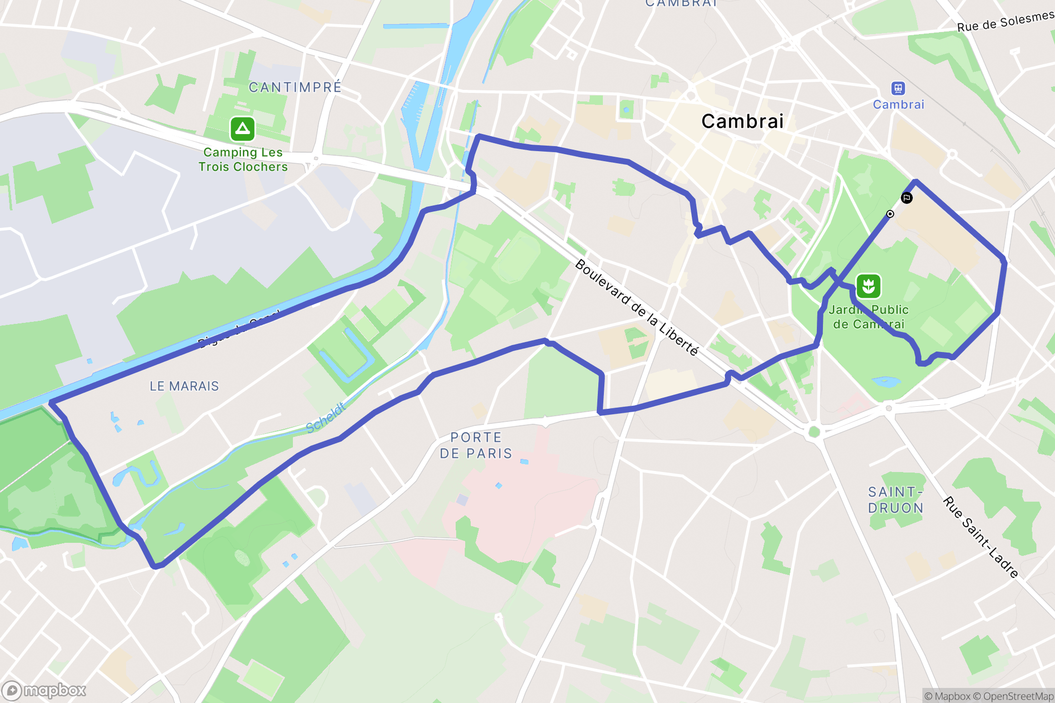 Cambrai : carte du parcours de randonnée - France