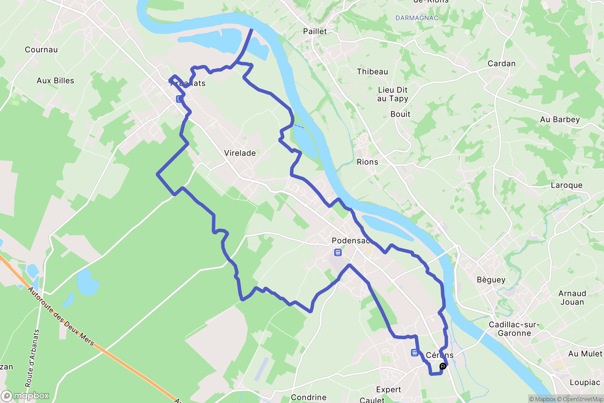 Cérons : carte du parcours de randonnée - France
