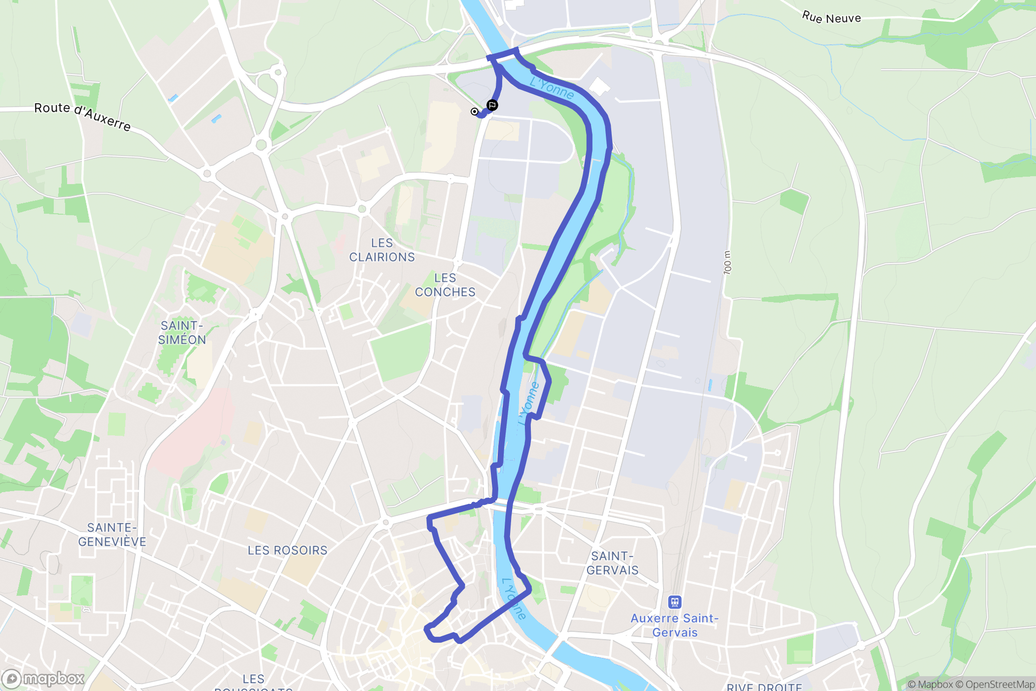 Auxerre : carte du parcours de randonnée - France