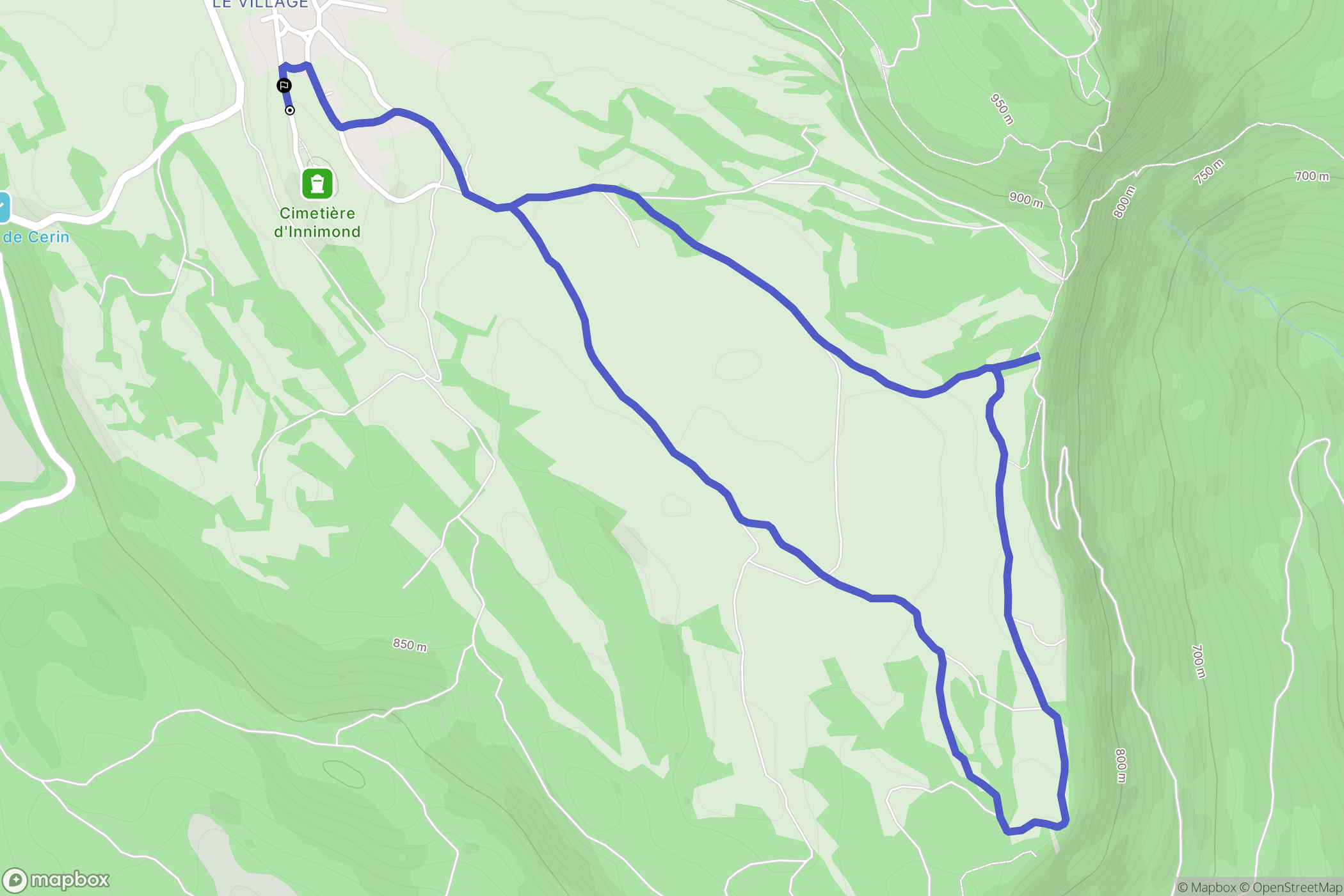 Innimond : carte du parcours de randonnée - France