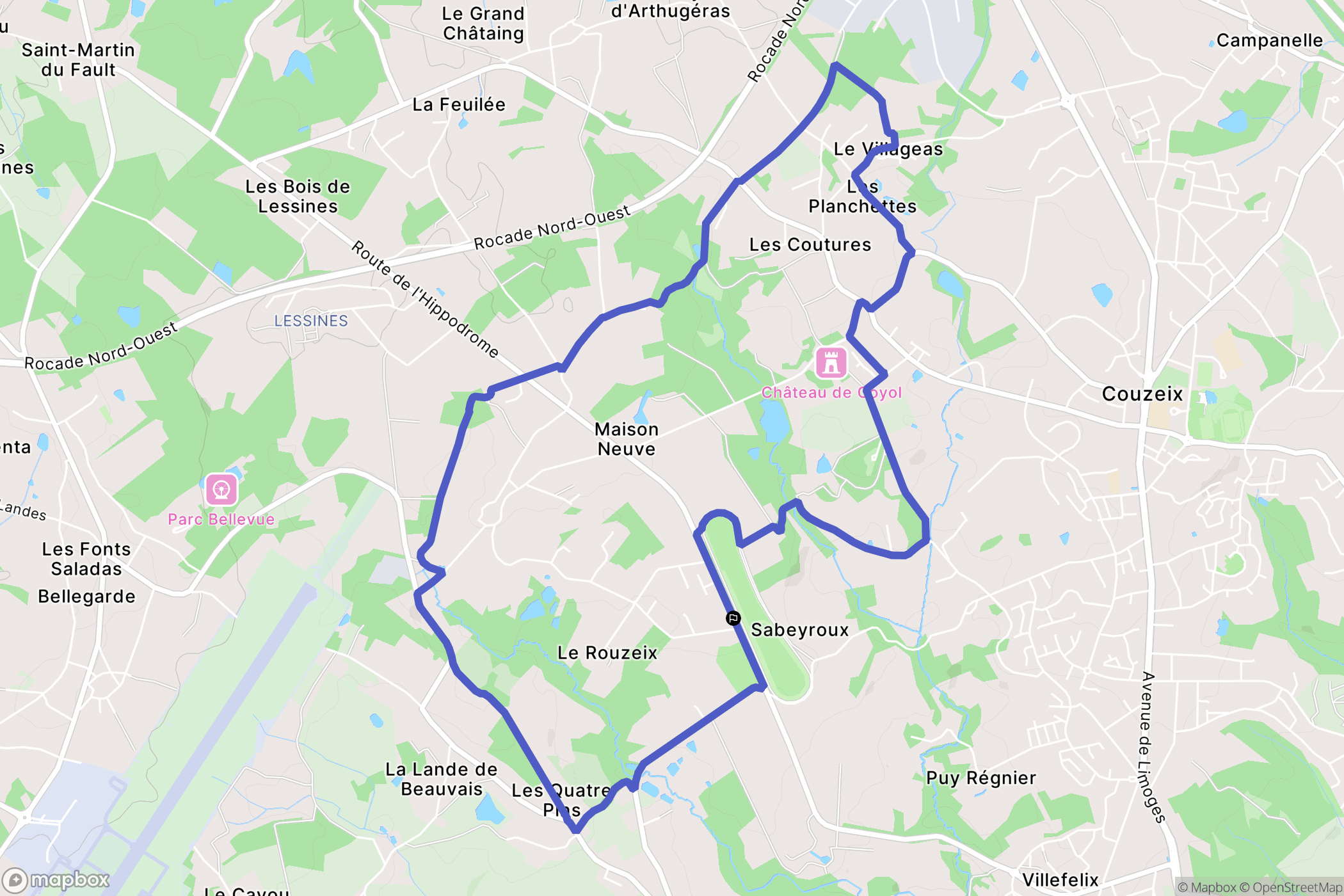 Couzeix : carte du parcours de randonnée - France