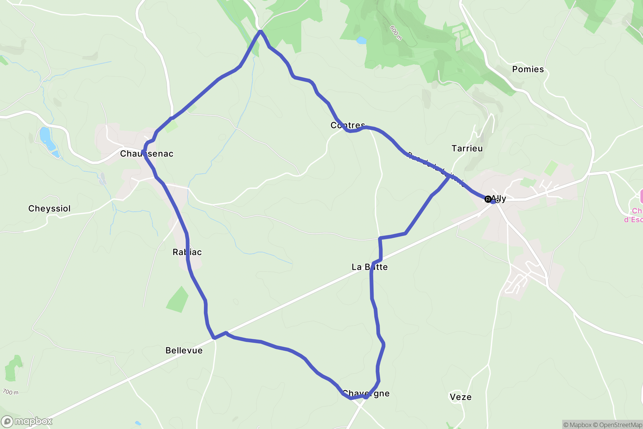 Ally : carte du parcours de randonnée - France