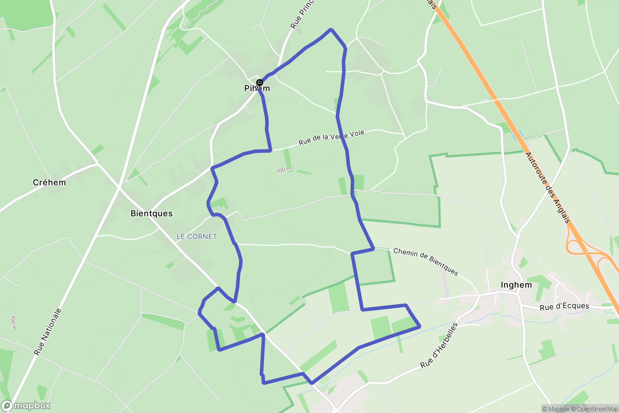 Pihem : carte du parcours de randonnée - France