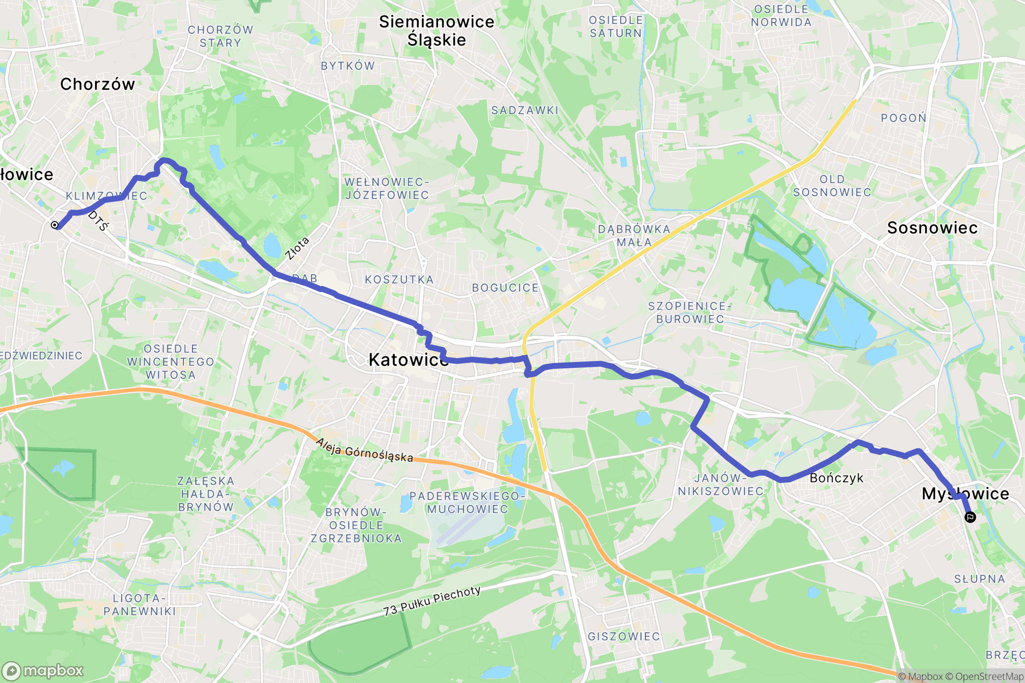 Chorzów: mapa trasy - Poland