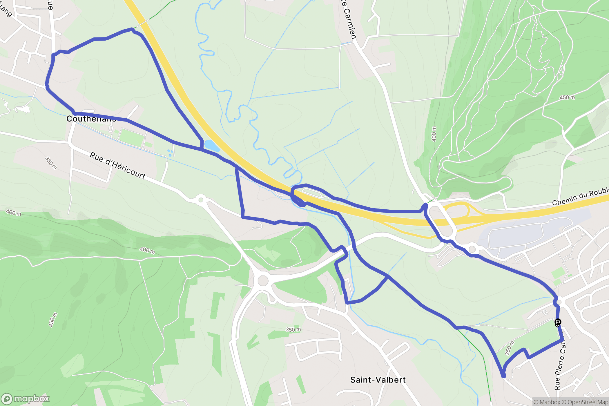 Héricourt : carte du parcours de randonnée - France