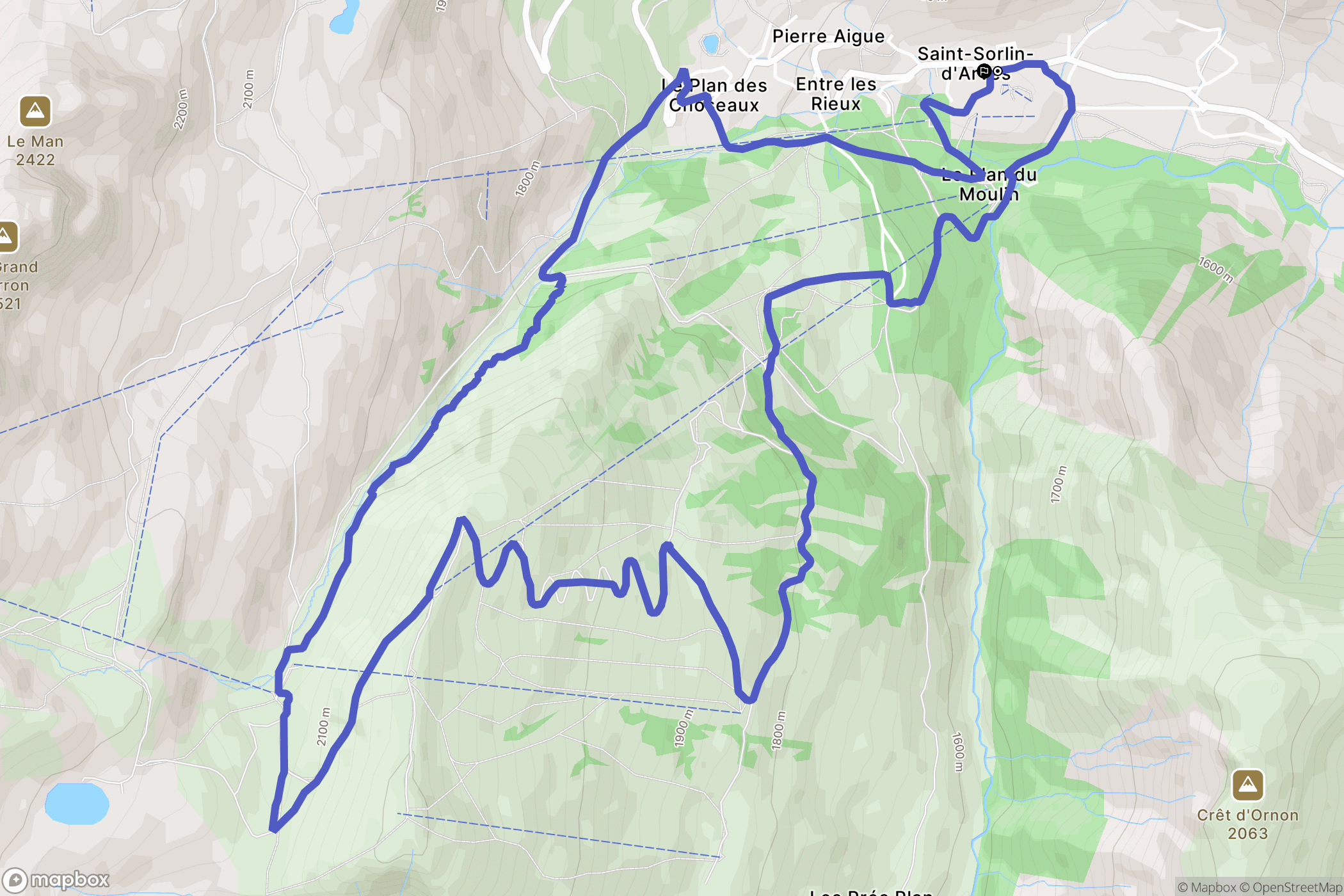 Saint-Sorlin-d'Arves : carte du parcours de randonnée - France