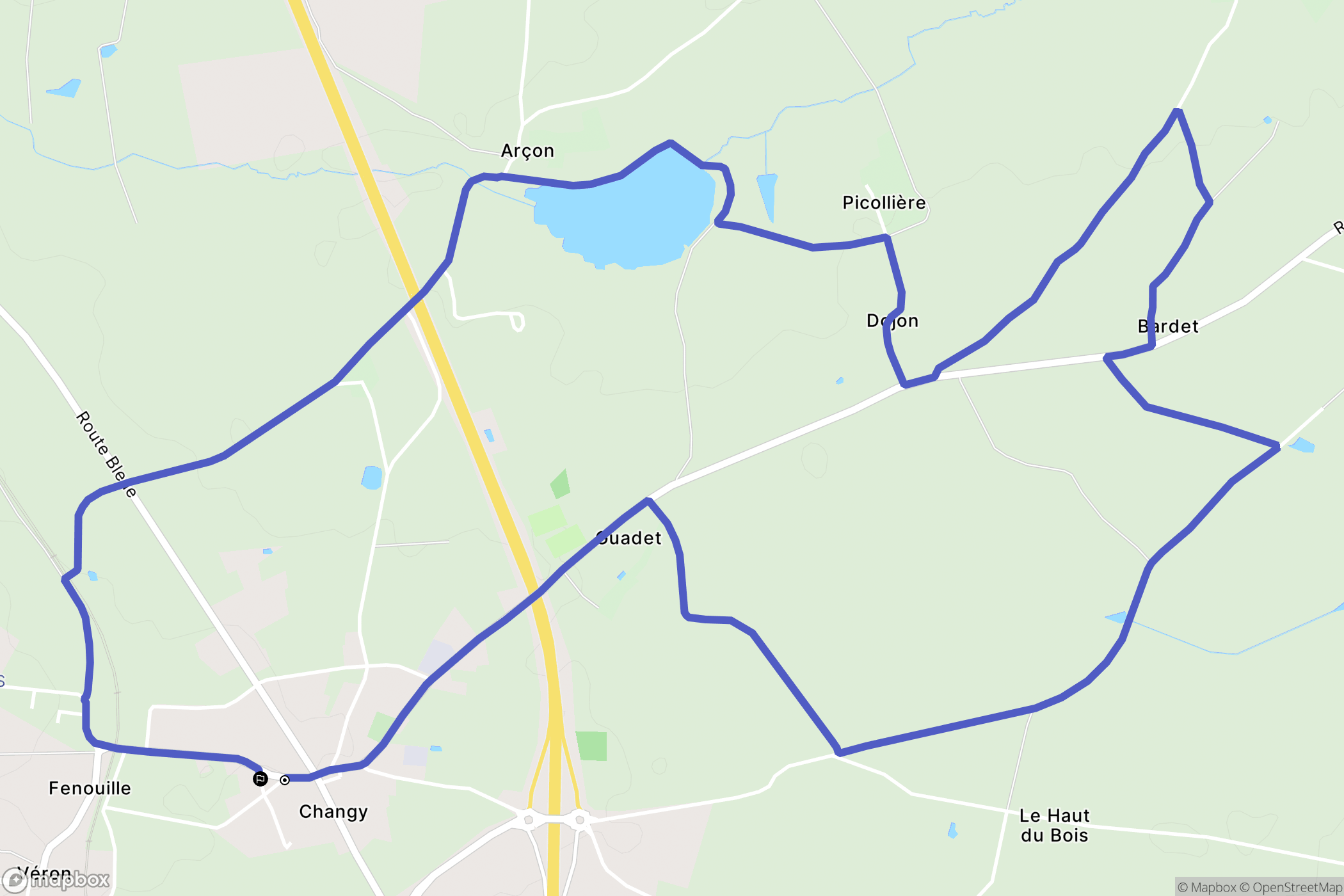 Changy : carte du parcours de randonnée - France