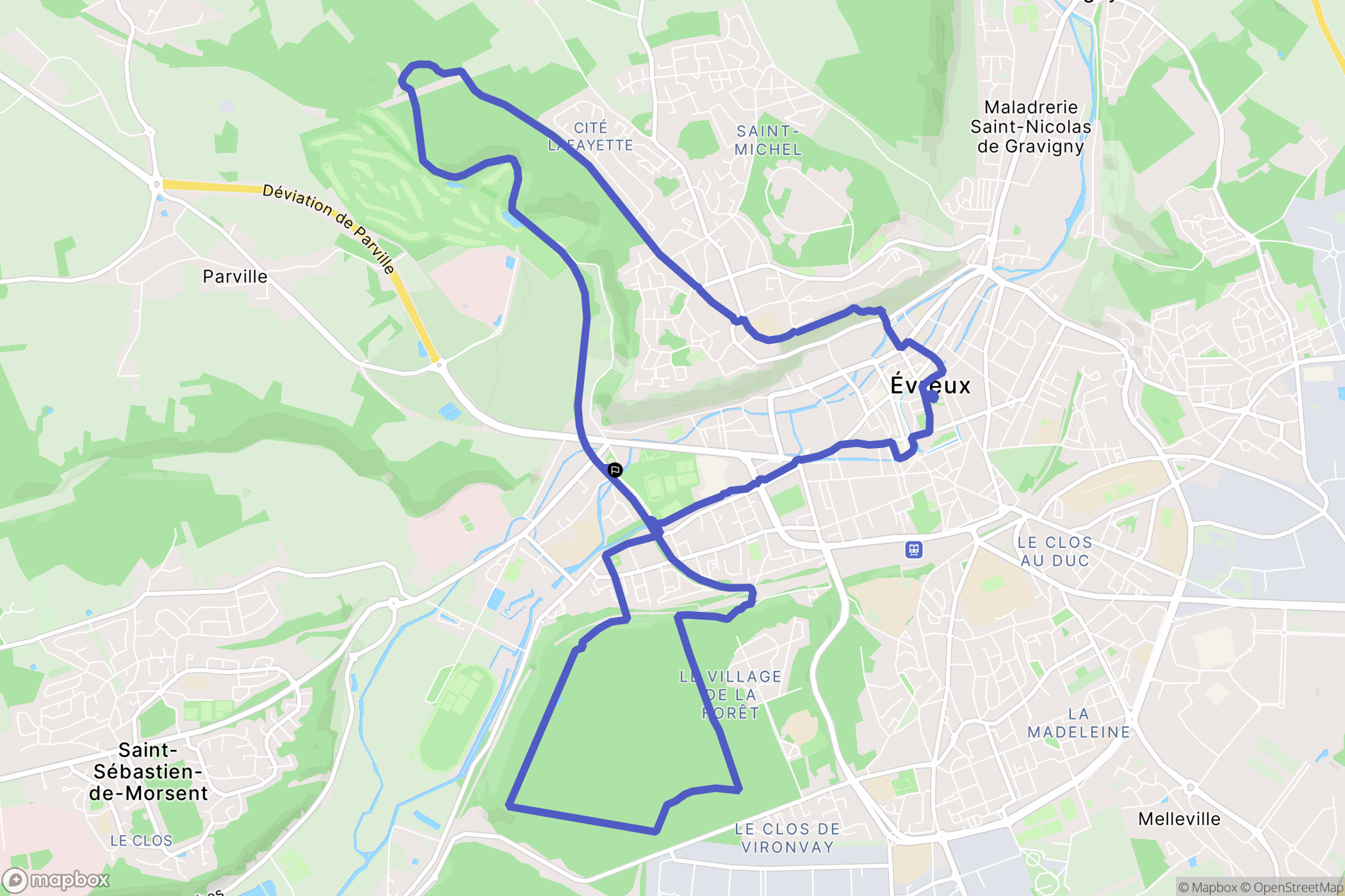 Évreux : carte du parcours de randonnée - France