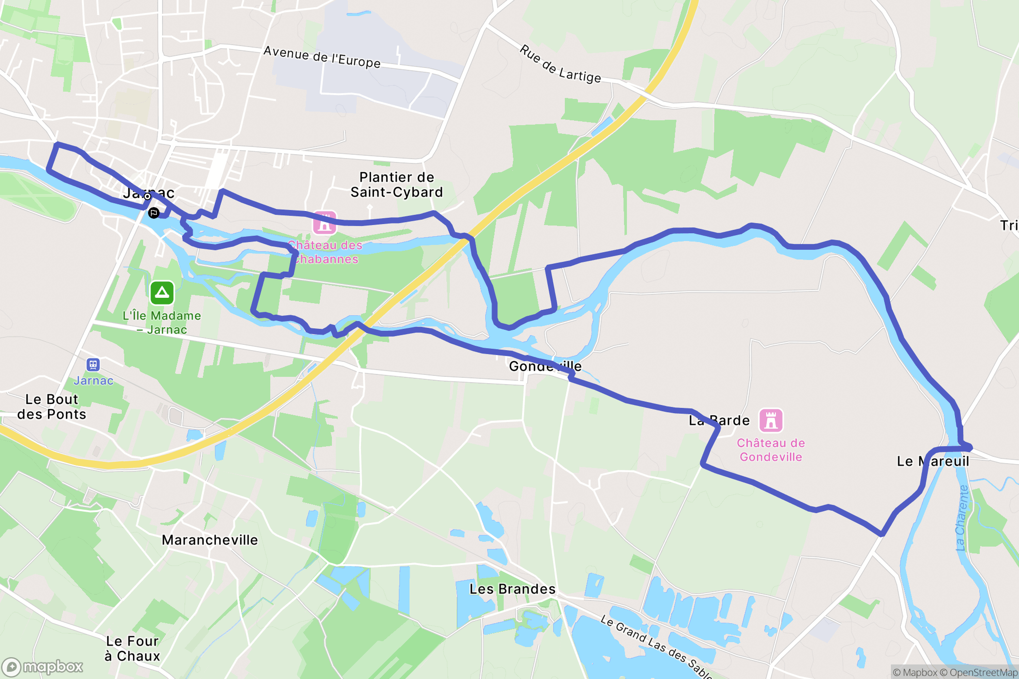 Jarnac : carte du parcours de randonnée - France