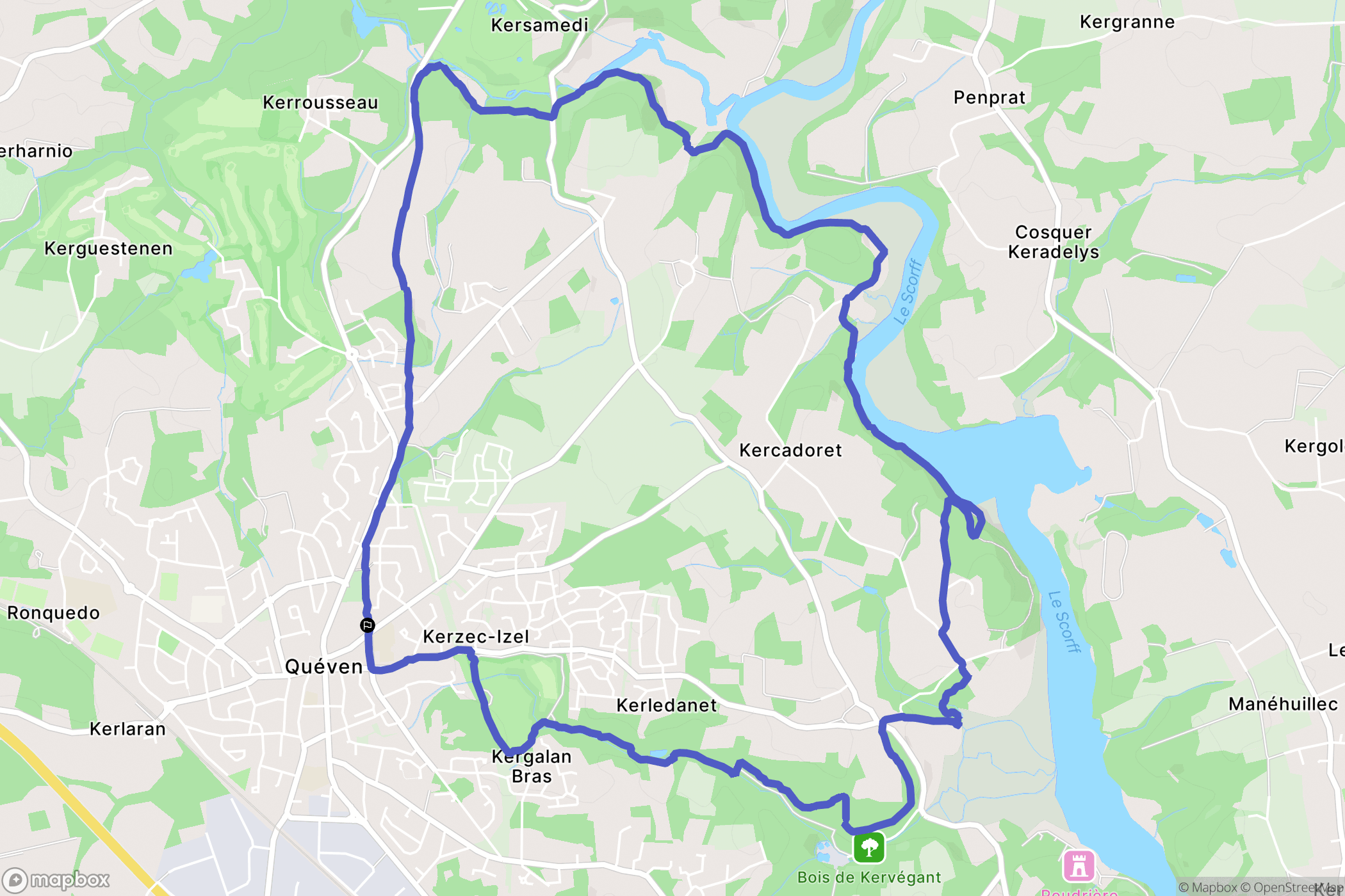 Quéven : carte du parcours de randonnée - France